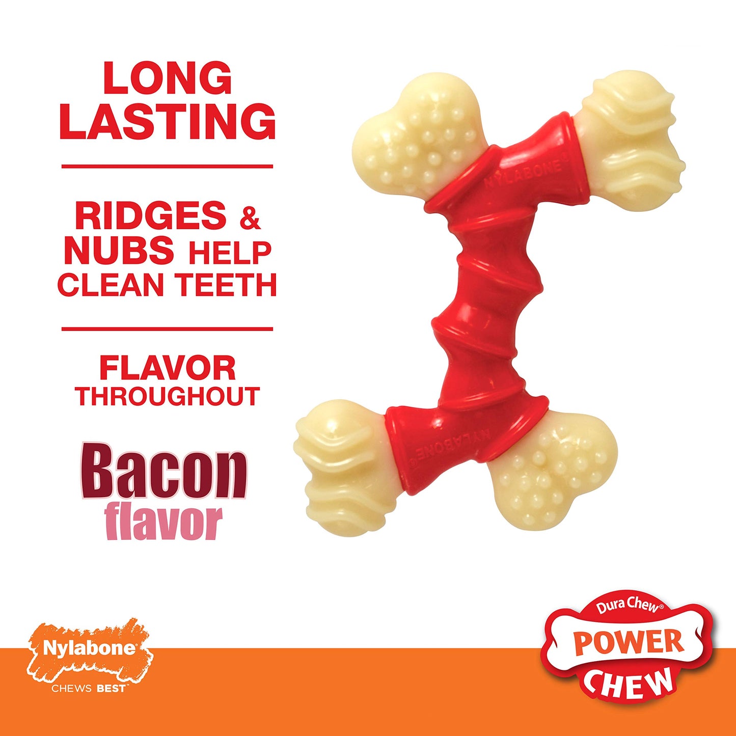 Juguete de Perro Nylabone Naranja y Blanco sabor Tocino