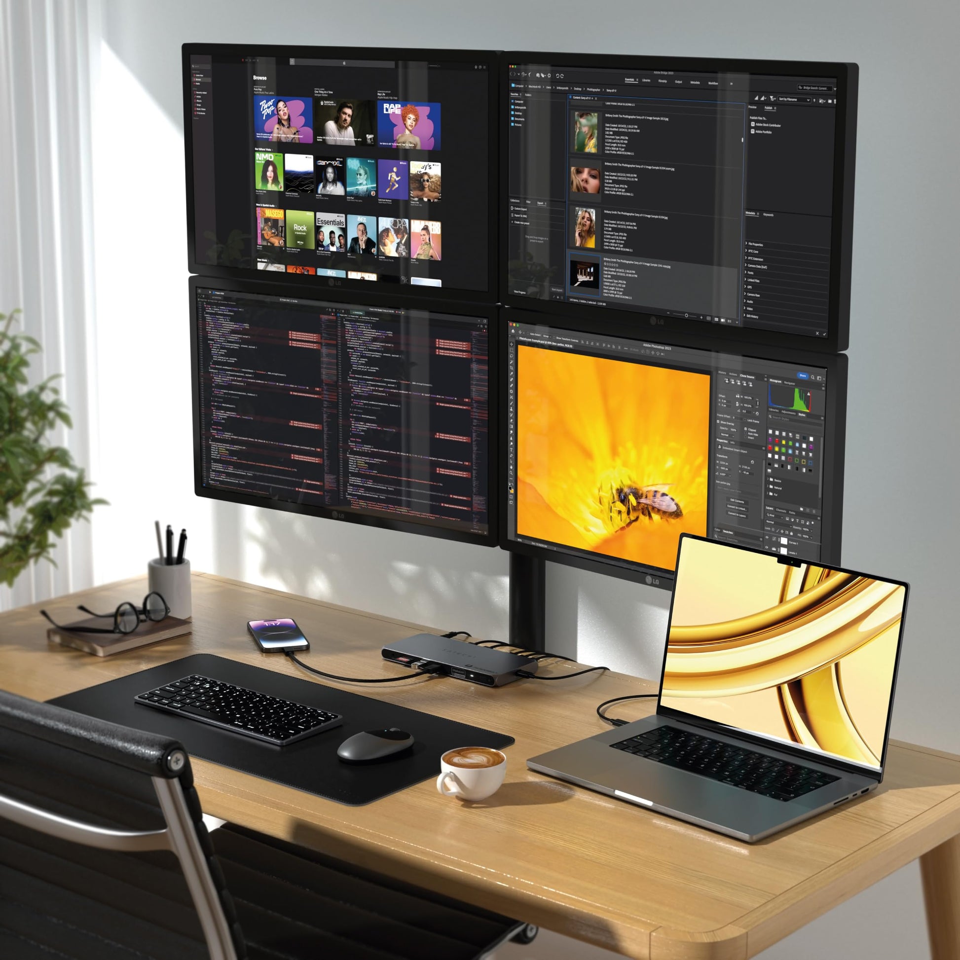 SATECHI Dock Thunderbolt 4 con Carga100 W, HDMI Dual 4K/60 Hz, Datos 40 Gbps, 2 Puertos USB-A 3.2, Ethernet, Compatible con MacBook Air/Pro M4, Mac/Windows. Requiere Software DisplayLink.