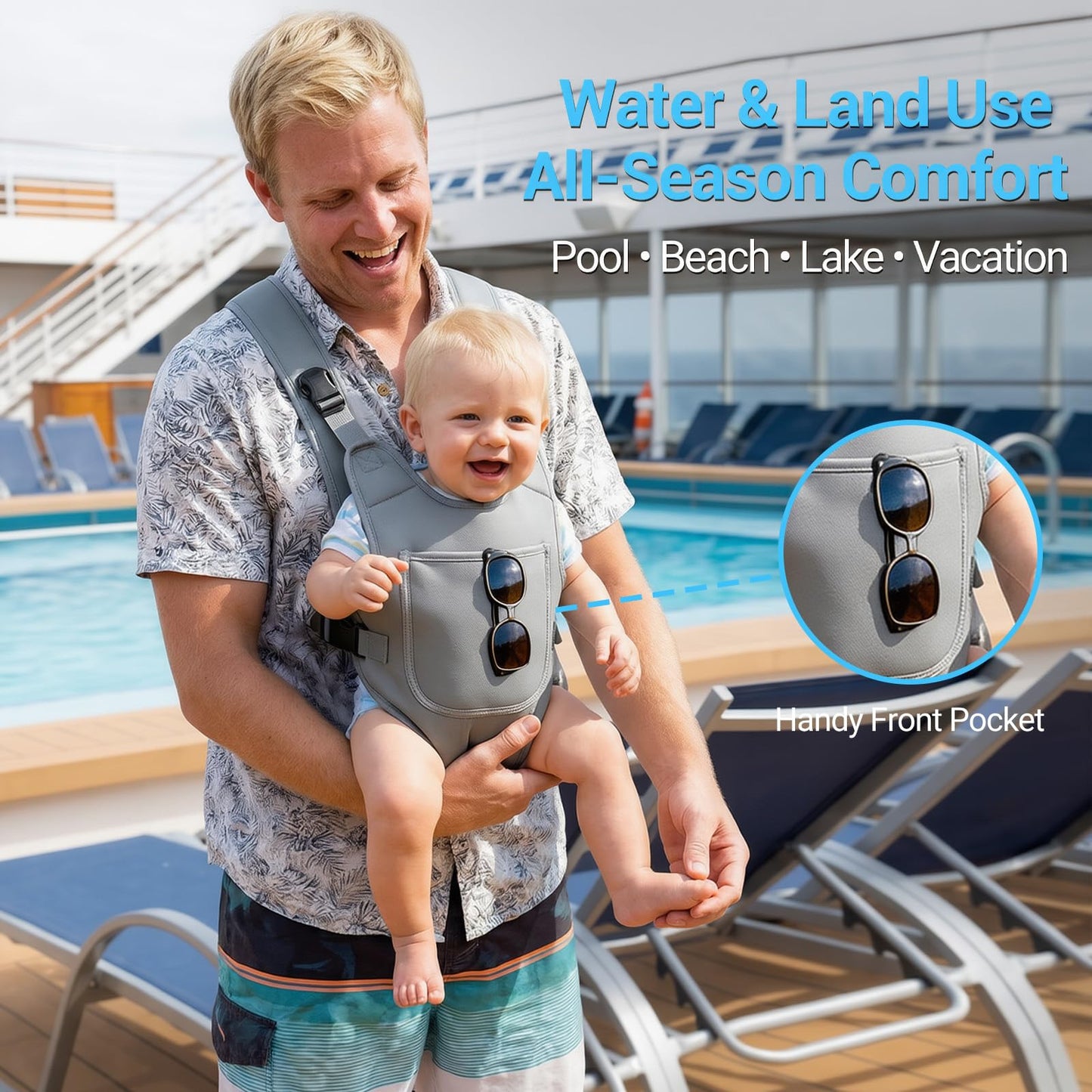 Portabebés de neopreno para bebés recién nacidos a niños, ergonómico e impermeable para el pecho con correas ajustables, transpirable y ligero, equipo de uso para verano, piscina, natación y playa