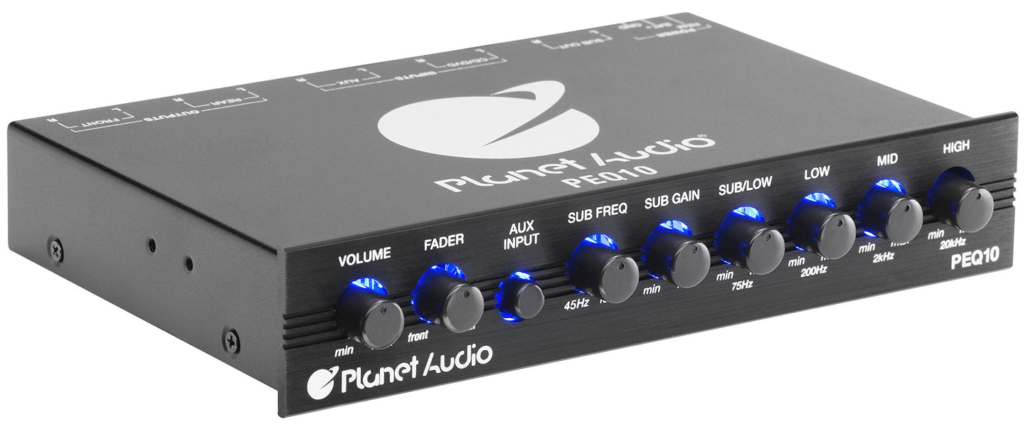 Ecualizador Gráfico Planet Audio PEQ10 4 Bandas Subwoofer Output con Crossover Ajustable