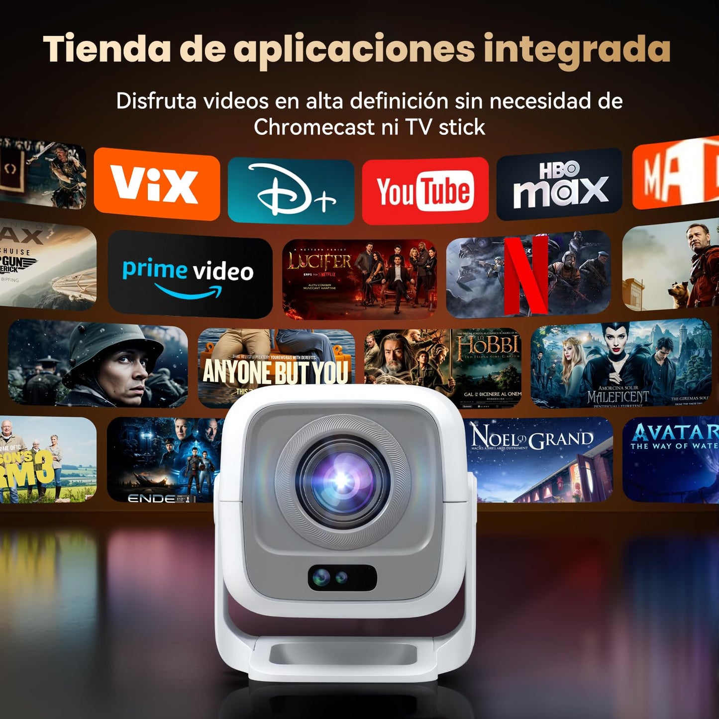 VUEKIME M3 Pro Proyector 4K Portátil, Nativo 1080P(Soporte 4K), 300 Pulgada