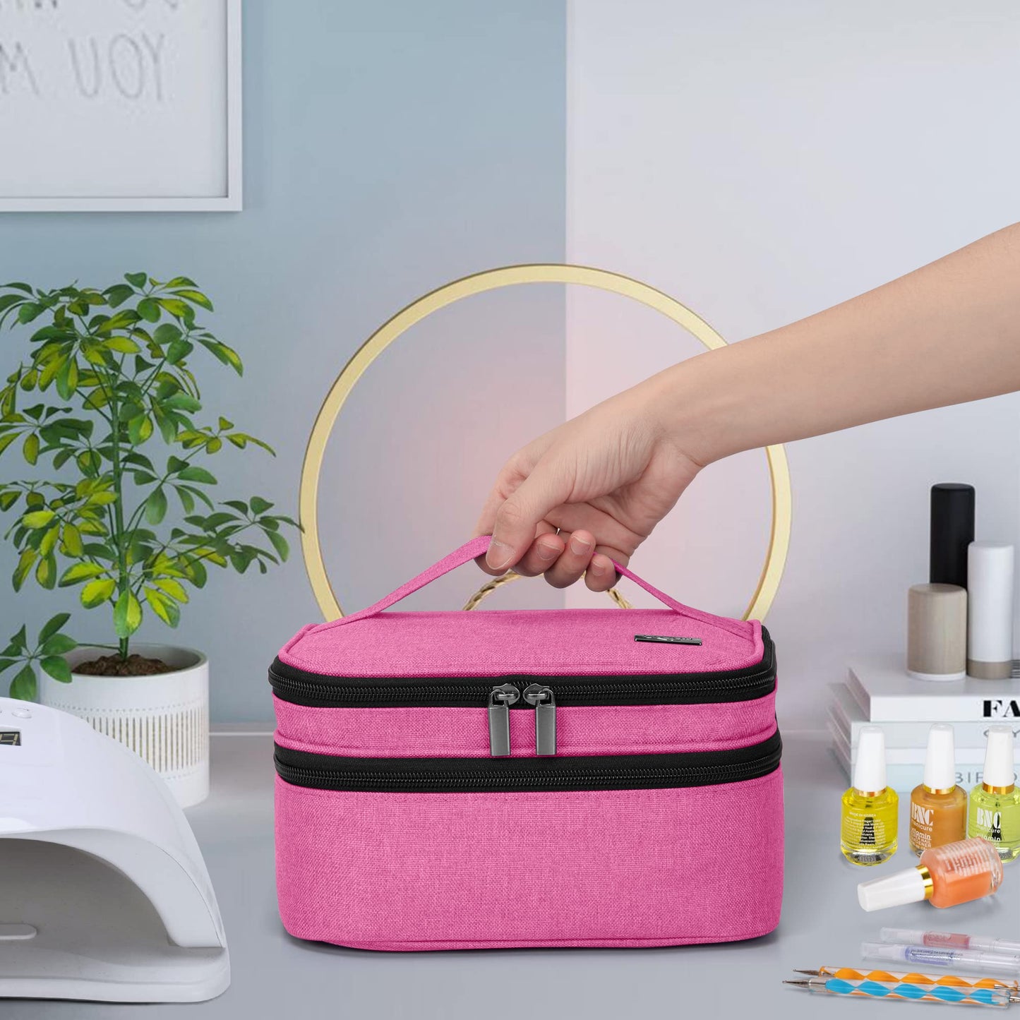 (Version 2: Hold 30 Bottles(15ml), Pink) - Luxja Nail Polish Carrying Case - Holds 30 Bottles (15ml - 0.5 fl.oz), Double-layer Organiser for Nail Polish and Manicure Set, Pink