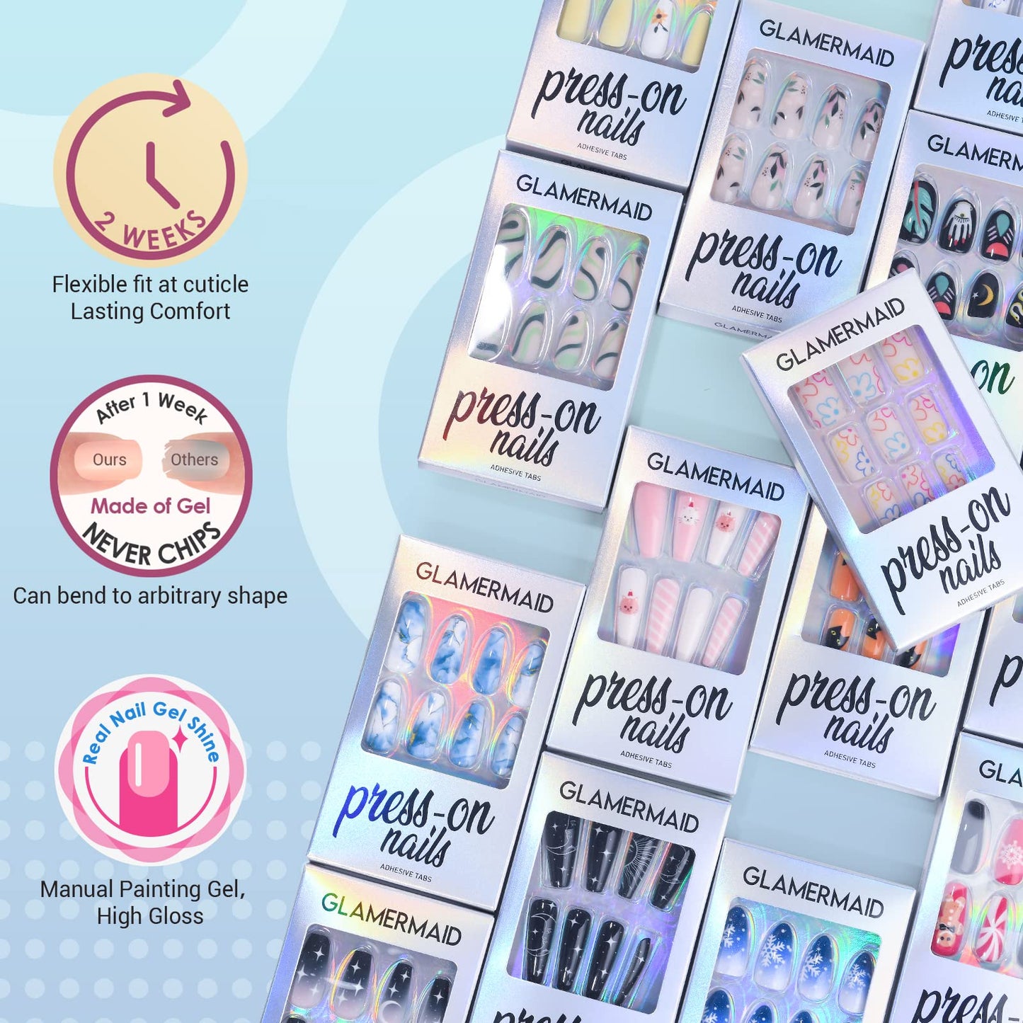 GLAMERMAID Presione En Las Uñas Medio Almendra, Halloween Gótico Negro Ombre Francés Punta Pegamento En Uñas de Gel, 24 Piezas Corto Stiletto Acrílico Uñas Postizas Kits Reutilizables Cubierta Complet