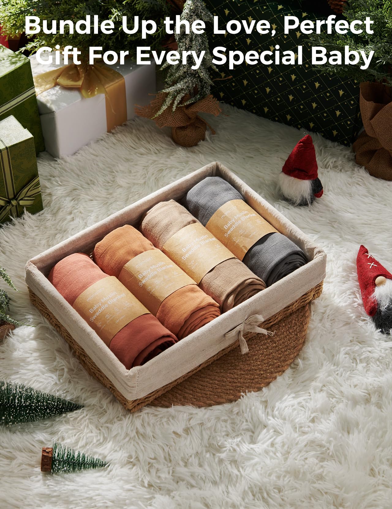 Momcozy Mantas de Muselina Envolventes para Bebés Niños y Niñas, Paquete de 4 Mantas de Recepción Transpirables y Amigables con la Piel, Esenciales para Bebés, Registro y Regalo, 47 x 47 pulgadas