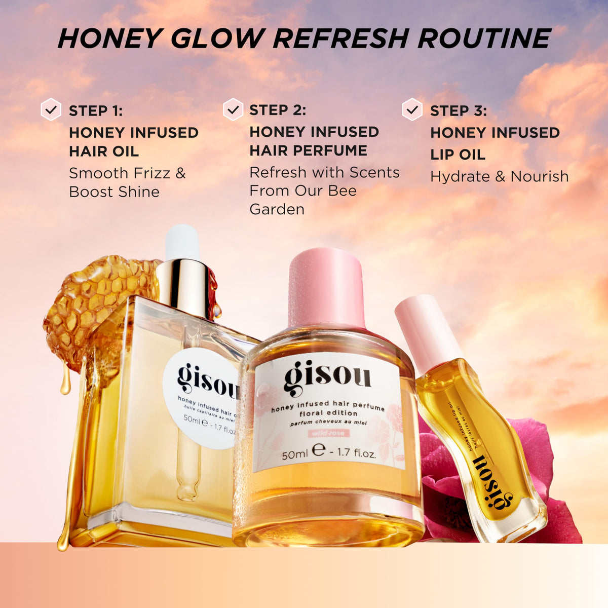 Gisou Aceite Labial Hidratante con Infusión de Miel, Raspberry Swirl