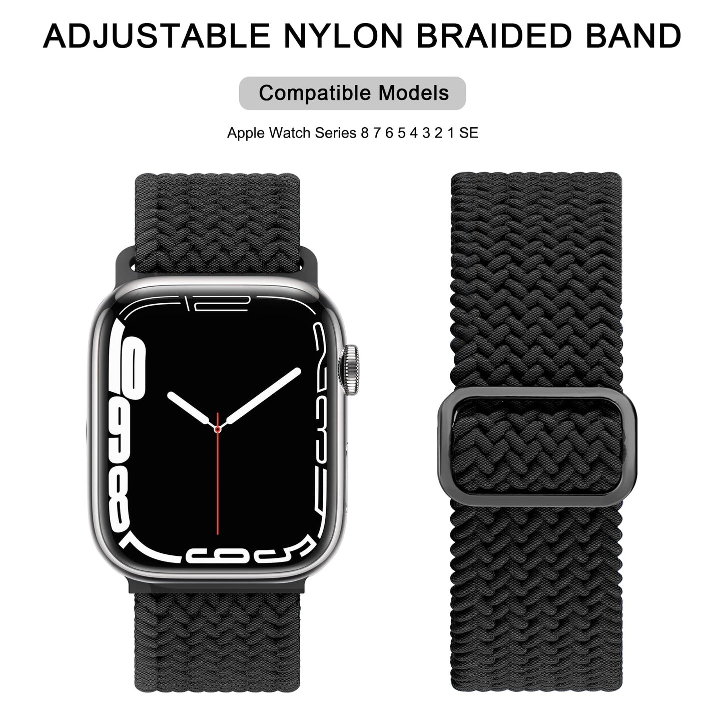 Correa Trenzada Mugust Negro Ajustable para Apple Watch 38mm/40mm/41mm para Mujer y Hombre