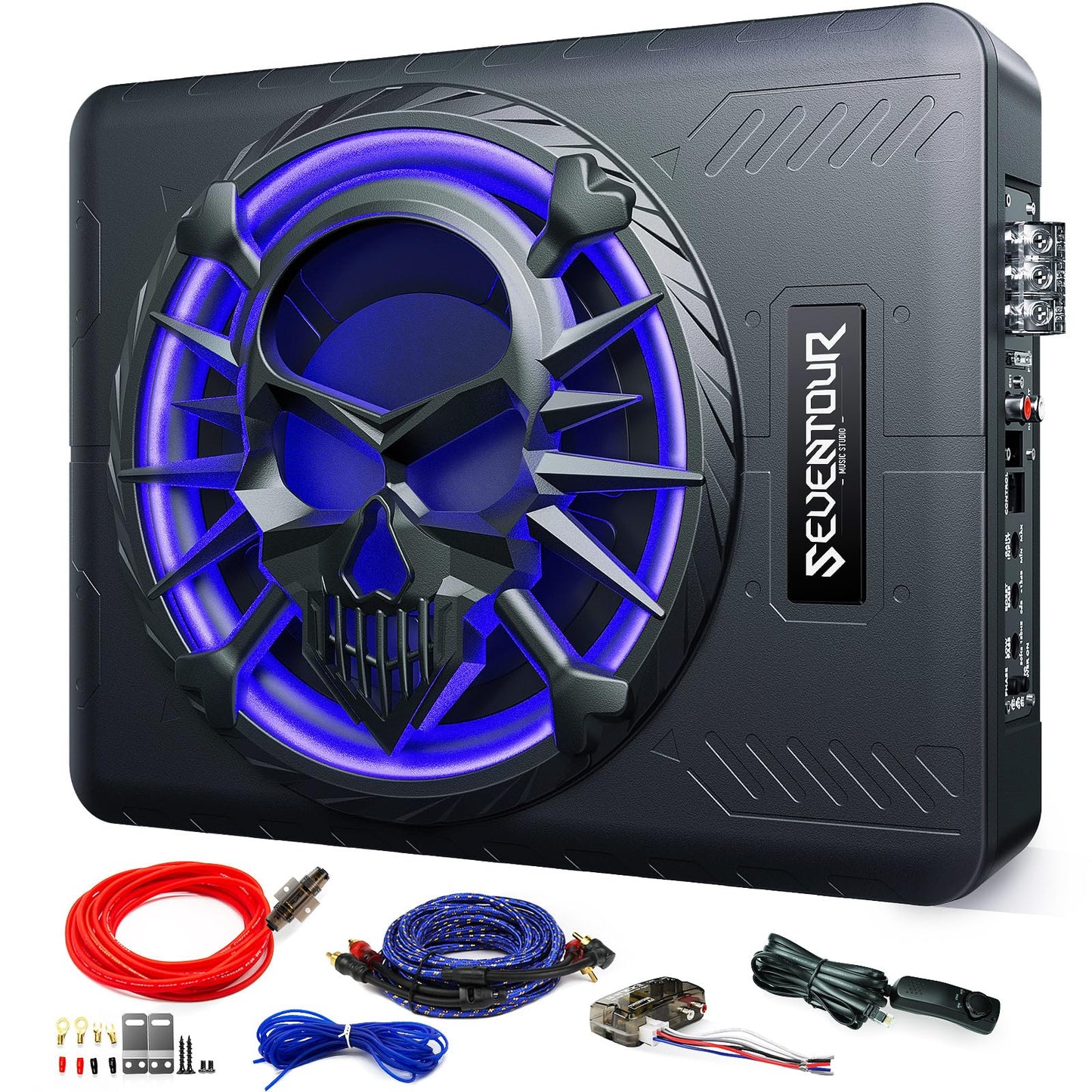Subwoofer y amplificador de 10 pulgadas de 1200 W para debajo del asiento del coche, subwoofer con luz LED RGB