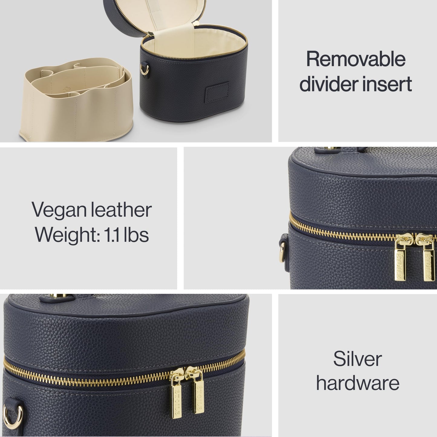 ETOILE - Estuche de aseo ovalado, organizador de bolsa de maquillaje de viaje con correa para el hombro y divisor extraíble, Azul marino