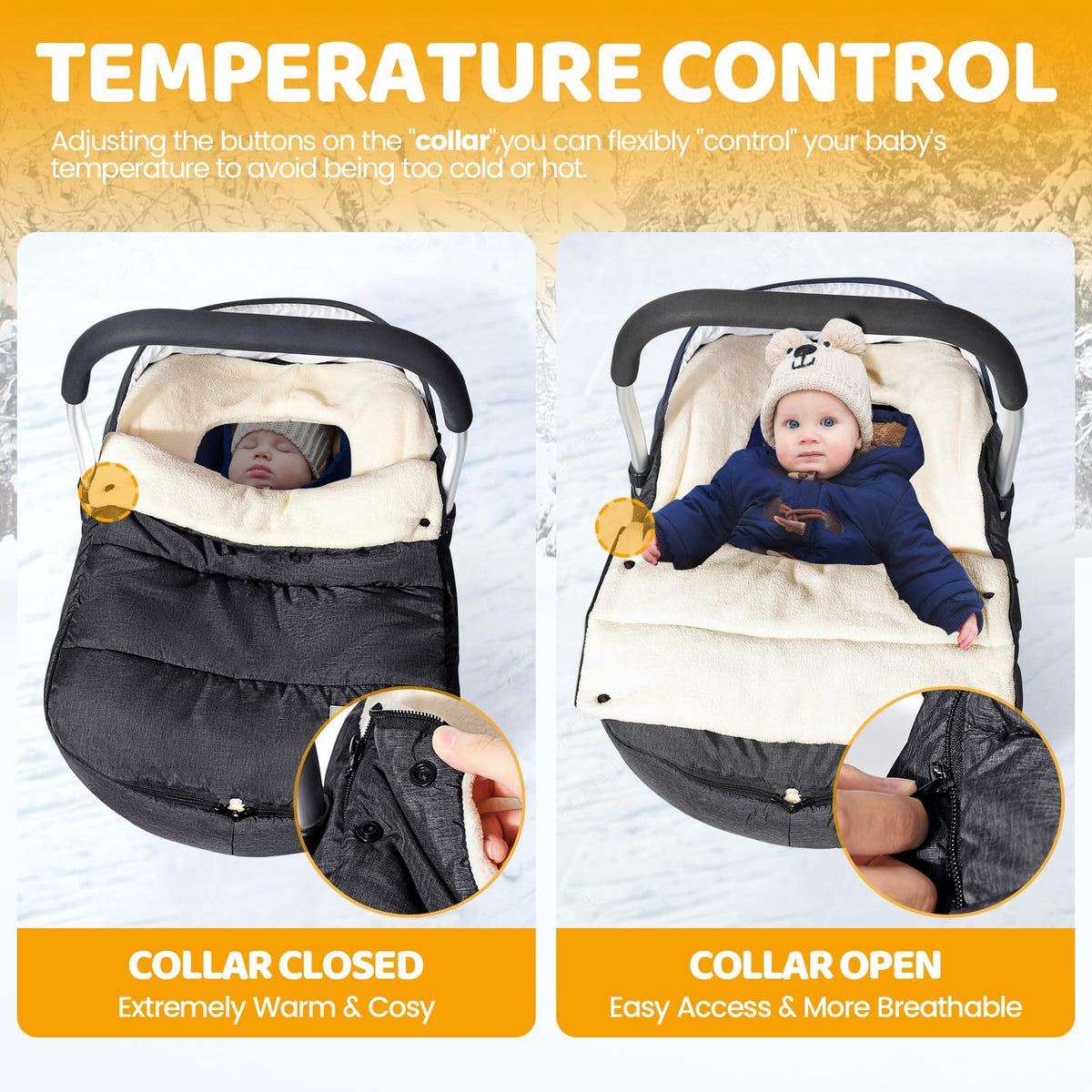 Funda de Asiento de Coche Orzbow Beige con Cuello Ajustable para Bebés de Invierno