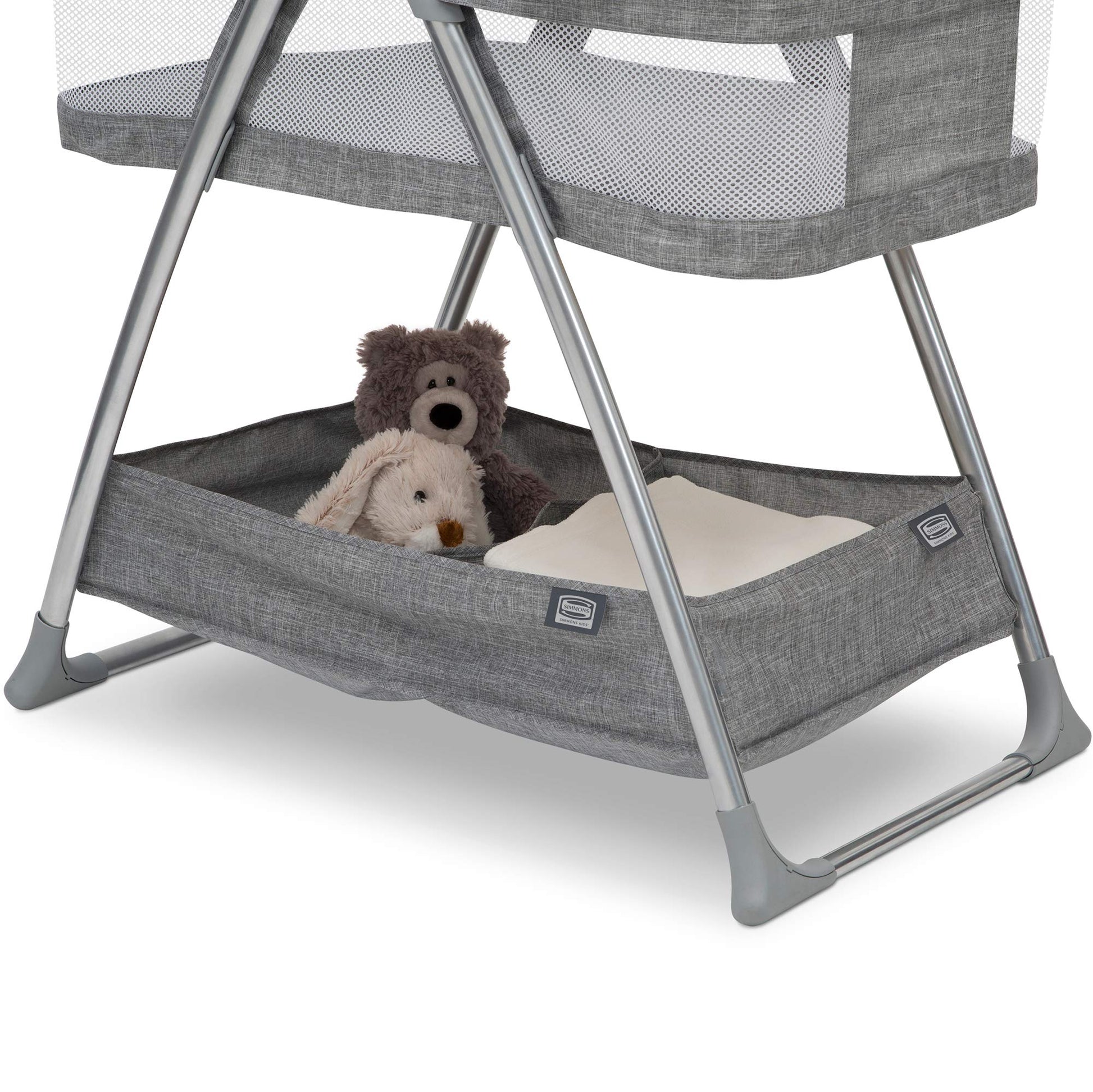 Cuna Portátil Simmons Kids Gris Tweed con Luz Nocturna y Estrellas Giratorias