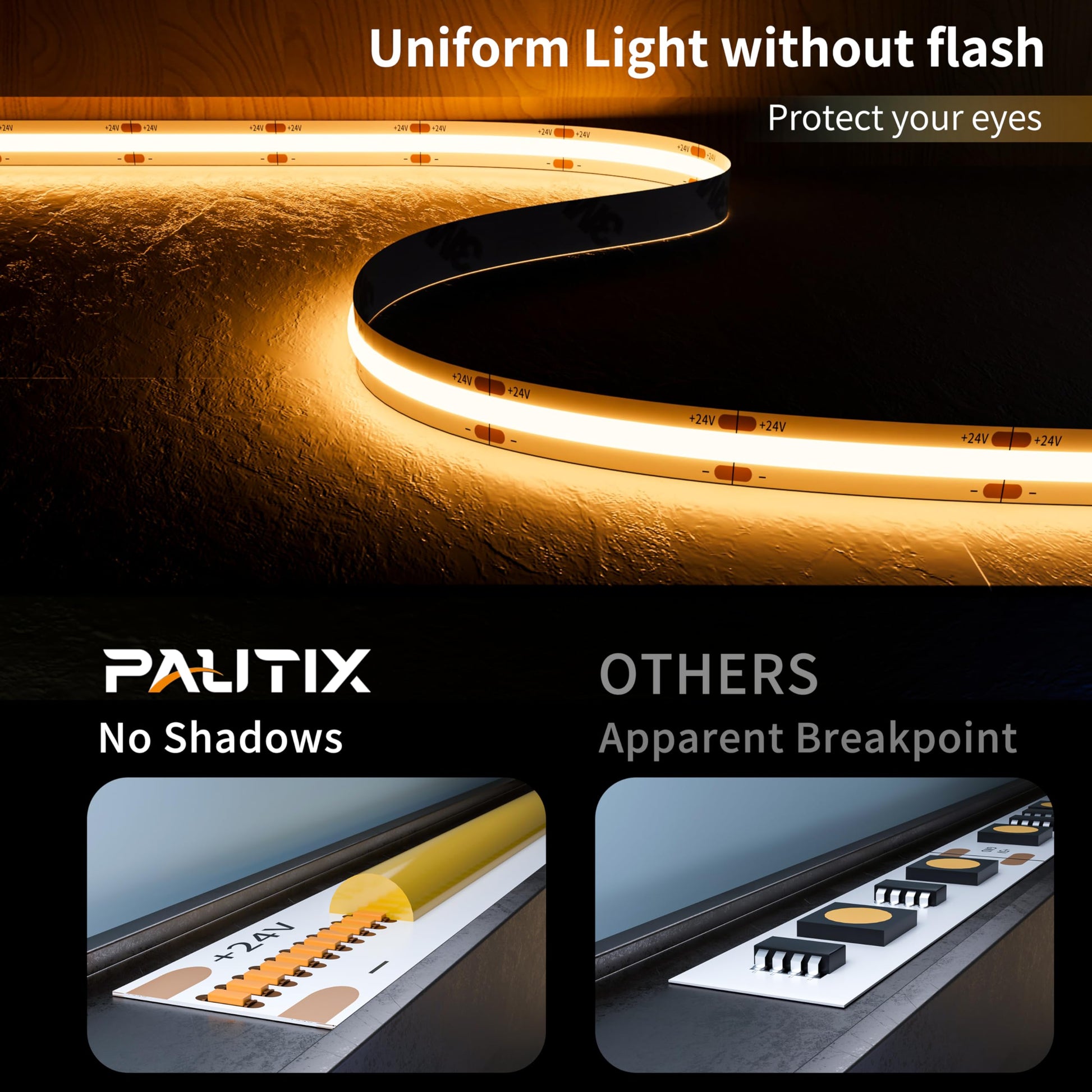 Tira de Luces LED COB PAUTIX Luz Blanca Cálida 2700K CRI90+ 7,5m Flexible para Proyectos de Iluminación de Gabinete de Casa