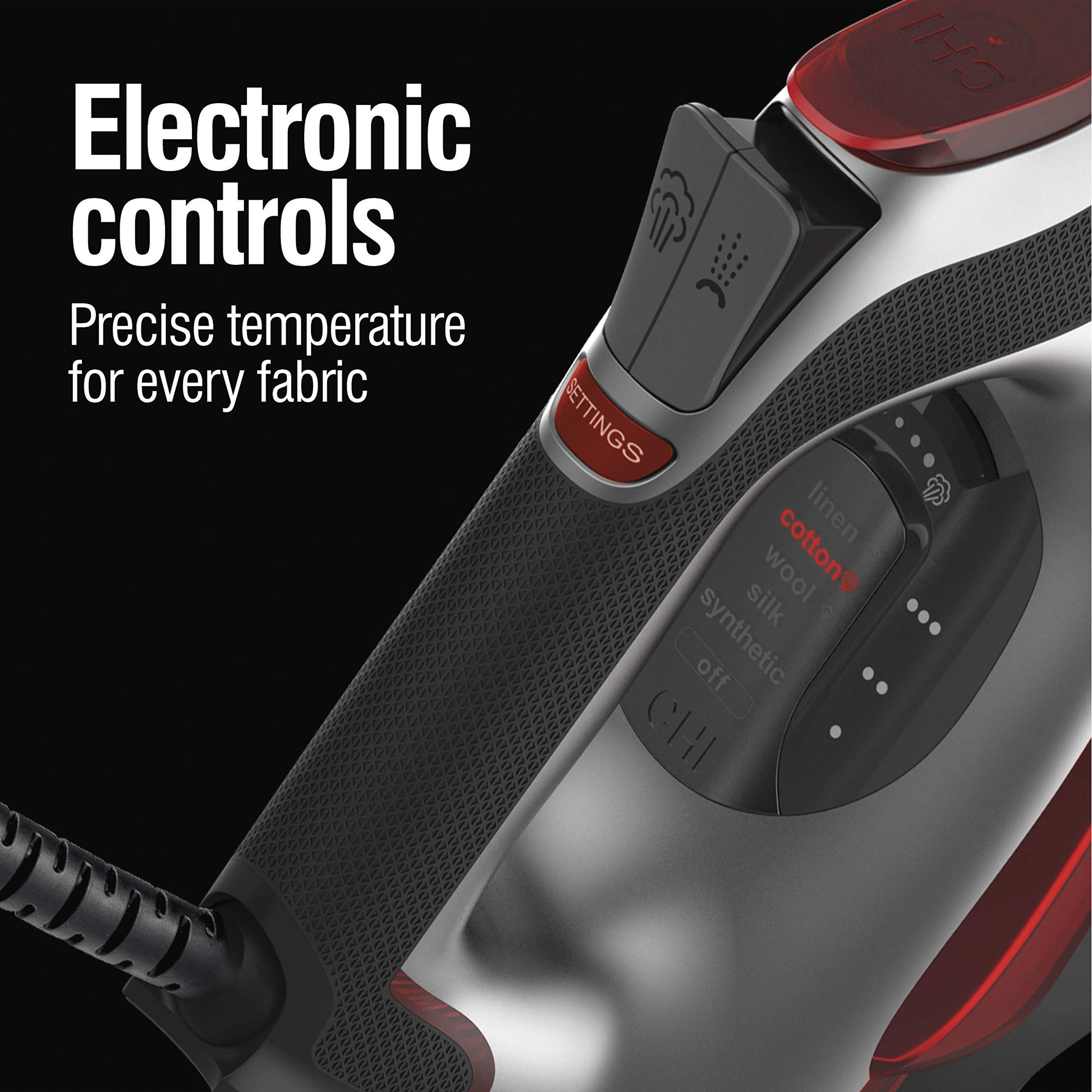 CHI Plancha de Vapor para Ropa con Control electrónico de Temperatura, Suela de cerámica con infusión de Titanio, 1700 vatios, Cable XL de 10 pies, Apagado automático de 3 vías, más de 300 Agujeros,