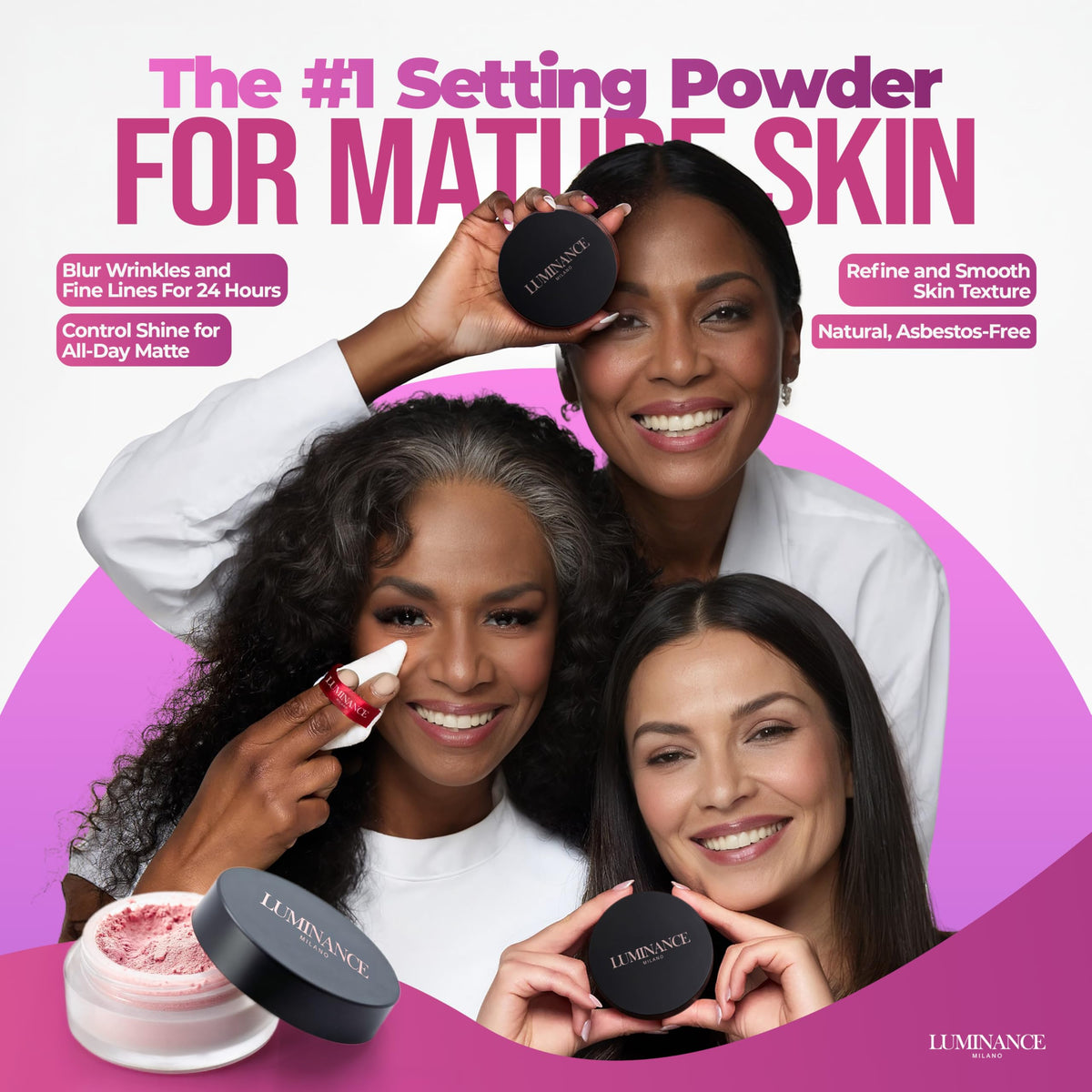 LUMINANCE MILANO Polvos Sueltos Minerales Original Ultra Pink Para Maquillaje Facial: Control De Grasa, Difuminador De Poros, Acabado Mate Sin Pliegues, Ultra Pink