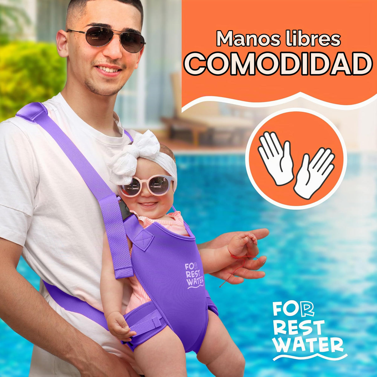 Portabebés para agua de descanso – Eslinga ergonómica de neopreno de alta calidad para diversión en agua y tierra cálida y segura (4-24 meses) – Arnés ajustable para bebés y niños pequeños
