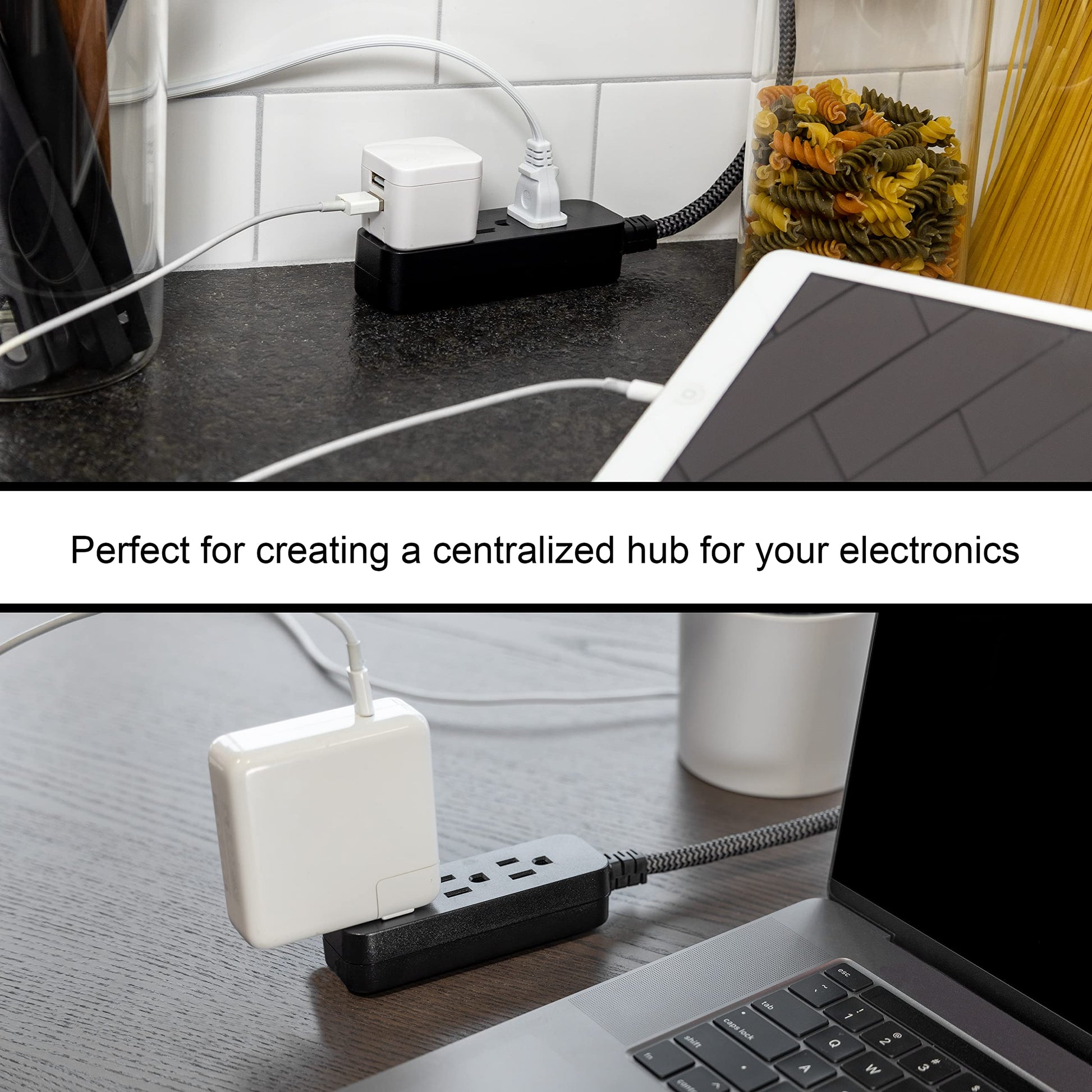 GE Pro Tira Multicontactos De 3 Salidas con Supresor de Picos, Enchufe Plano, Cable De Extensión Trenzado de 4.5 m (15 Pies) 250 Julios, Conectado a Tierra Certificacion UL, Negro/Gris 1 Unidad 44237
