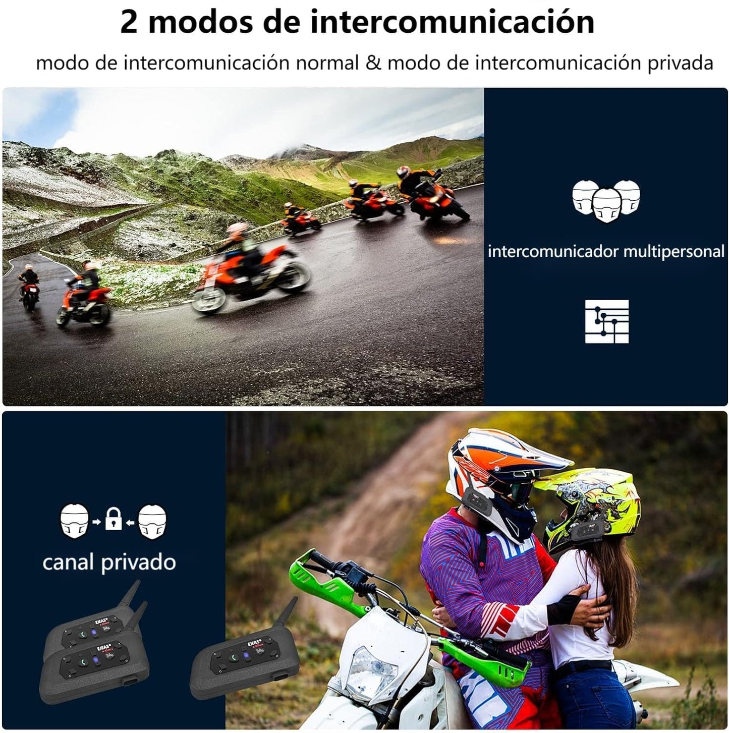 Keenso 2 Juegos Ejeas V6 Pro Intercomunicador de Motos,Gama Comunicación Intercom de 1200m, Intercomunicador Casco Moto