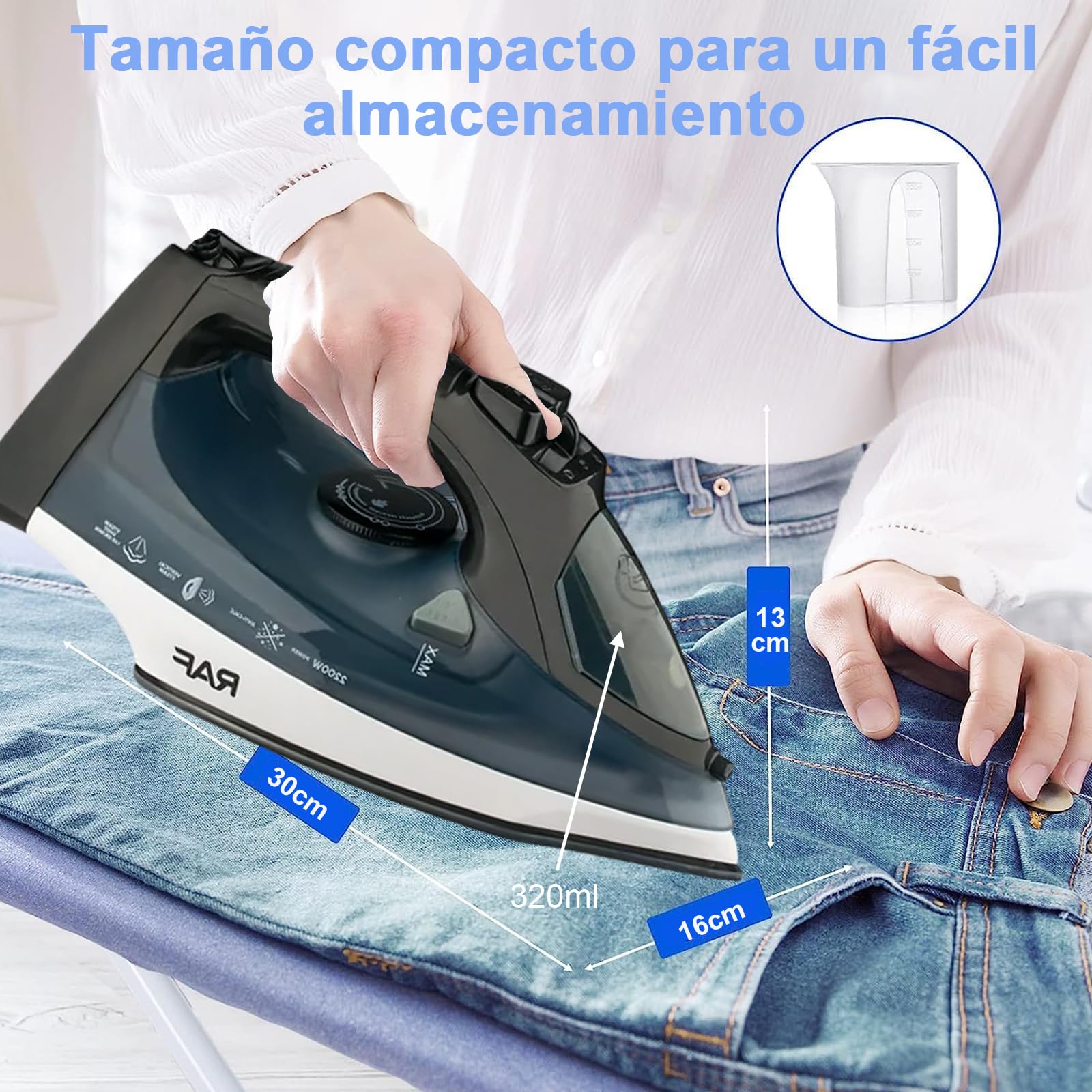 XINTM Plancha de Vapor 320ML con Suela de Cerámica, 2200w Plancha de Ropa Profesional, Uso Húmedo y Seco, con 3 Niveles Djuste de Temperatura y Función Antical, para Familias, Tiendas de ropa