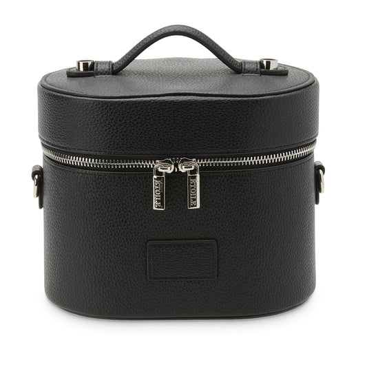 ETOILE - Estuche de aseo ovalado, organizador de bolsa de maquillaje de viaje con correa para el hombro y divisor extraíble, Negro -, Mini estuche de viaje cosmético