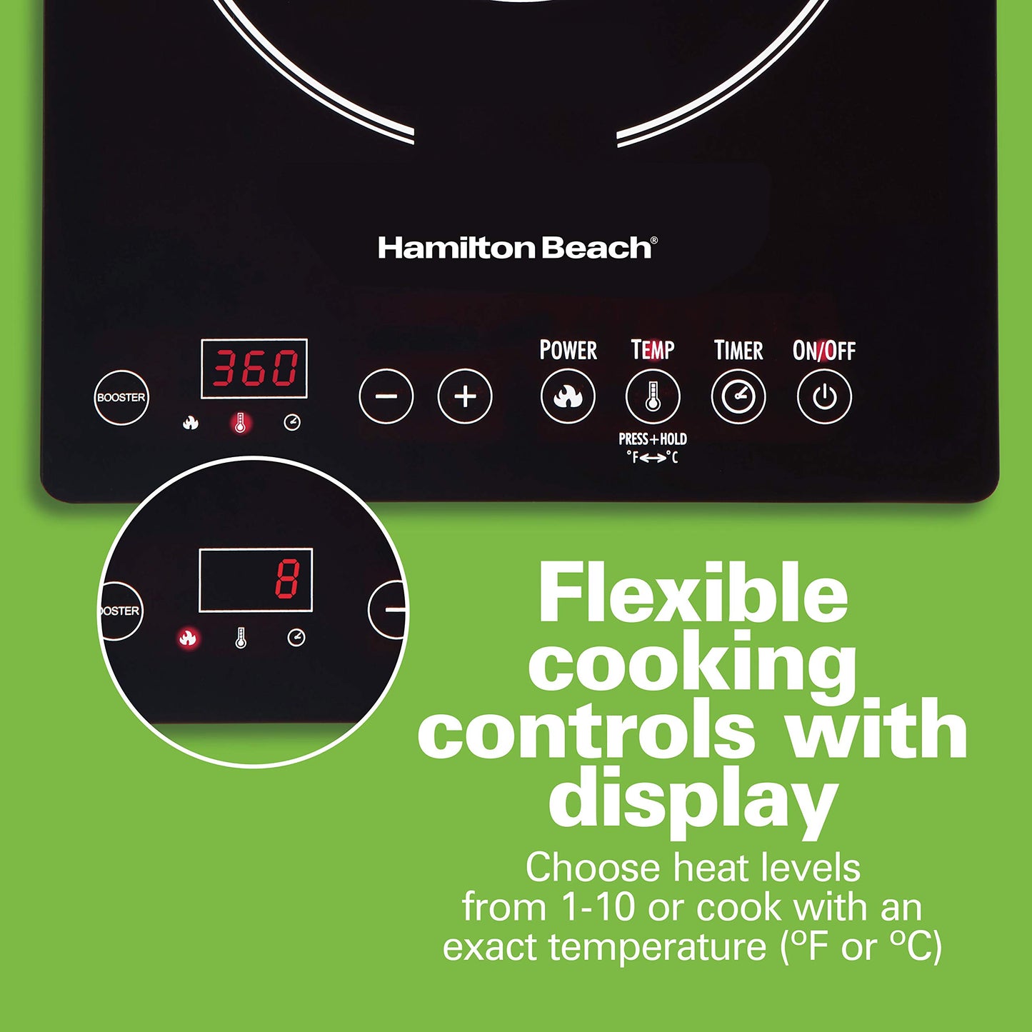 Hamilton Beach 34104 Single Induction 1800 watt Cooktop, Heats 40% faster, Versatile Pan Size (4"-10"), Black