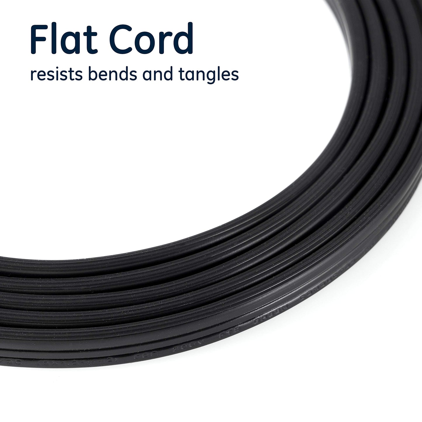GE 56991 - Cable de extensión plano de 3 tomacorrientes de 8 pies con múltiples tomacorrientes de 3 puntas, cable de extensión de enchufe plano extensor para interiores, calibre 16 UL