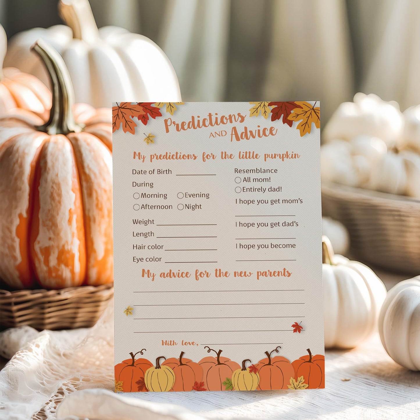 PuMPKINS - Tarjetas de predicción y consejo – Paquete de 25 – Little PuMPKIN juegos de baby shower, padres nuevos, mamá y papá para ser, mensaje para mamá y papá, parejas Coed Shower Actividades Libro de recuerdo de otoño G330-PDAV