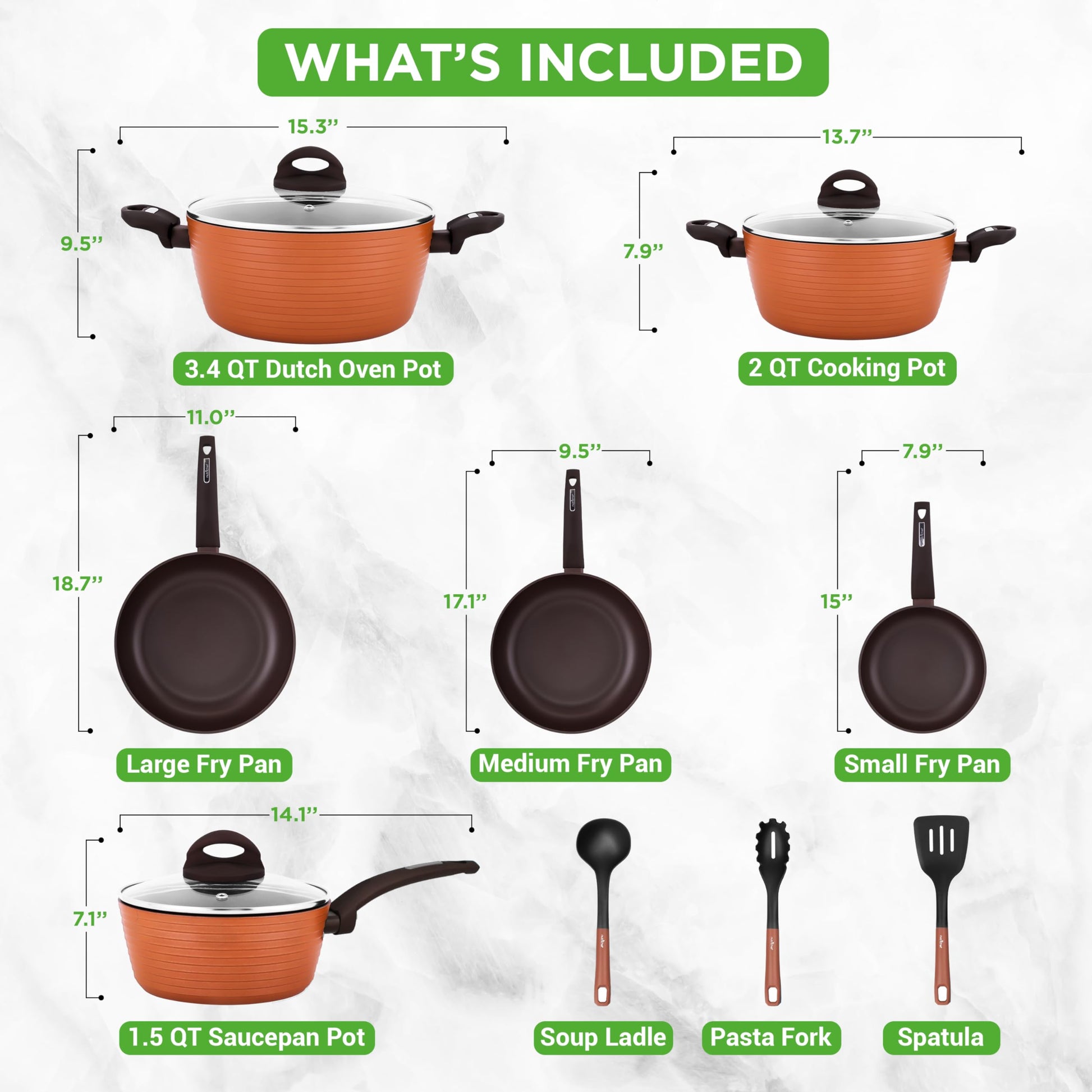 NutriChef juego de sartenes y ollas para cocina antiadherentes 12 piezas marron. Recubrimiento duradero, compatibles con todas las estufas.