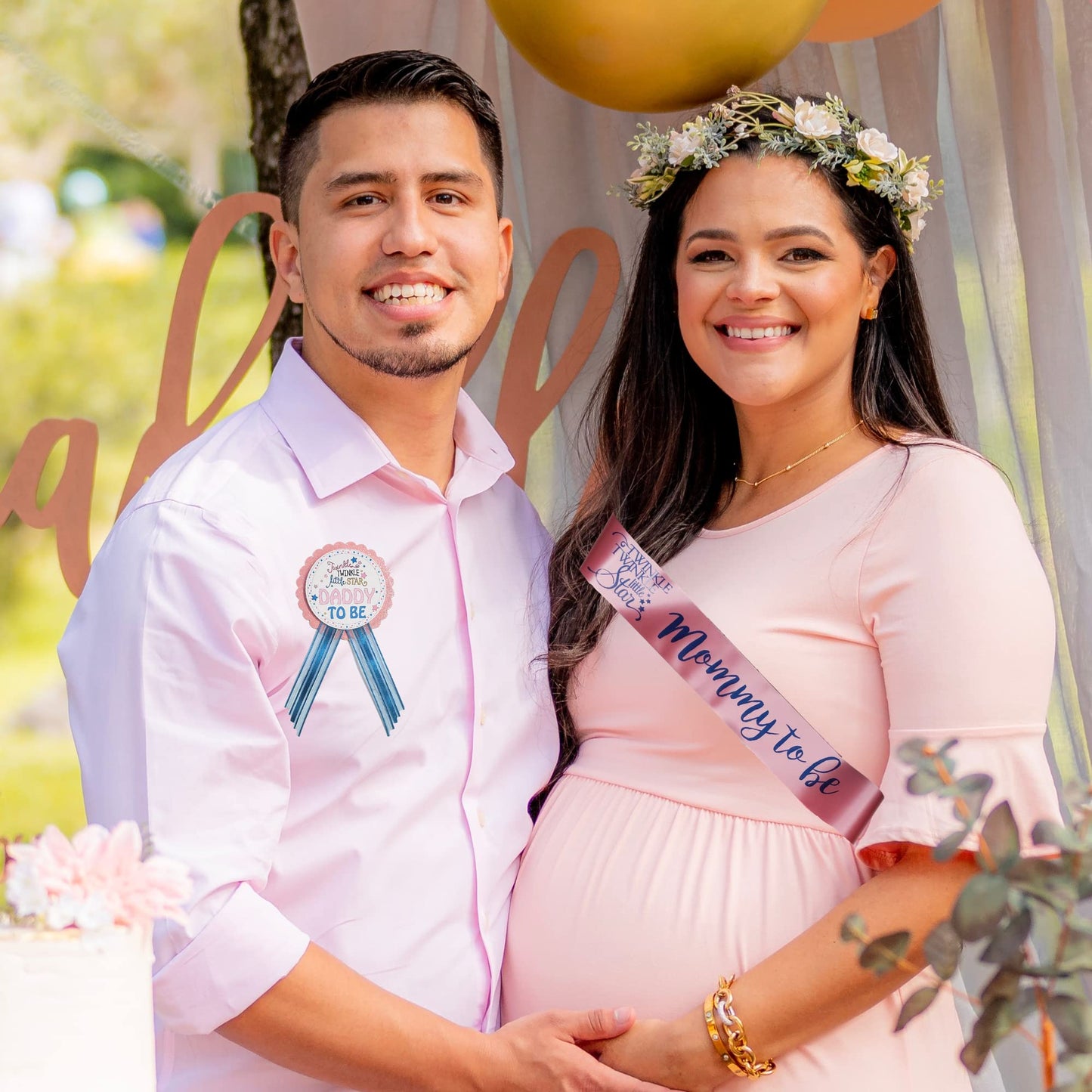 Twinkle Little Star Baby Shower Mommy Faja y papá to Be Pin Set de regalo rosa azul