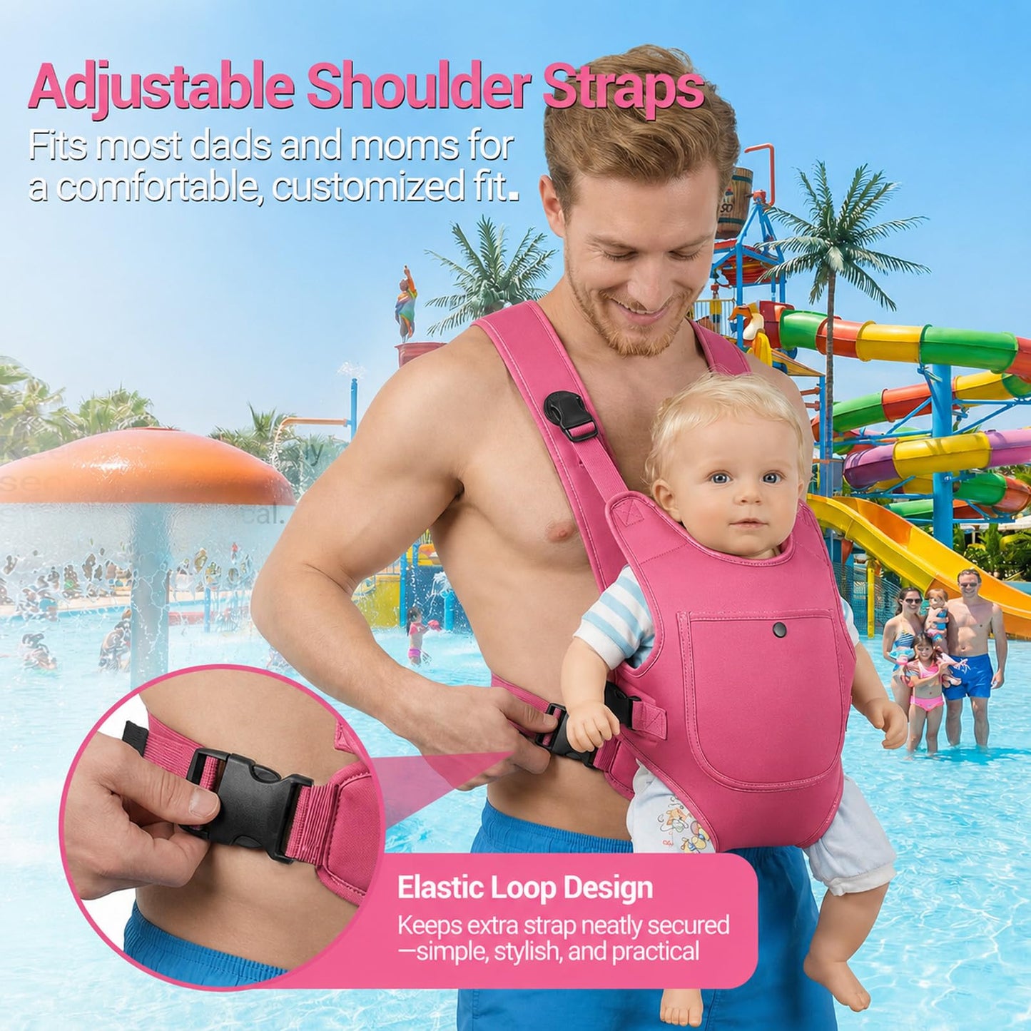 Portabebés de neopreno para bebés recién nacidos a niños, ergonómico e impermeable para el pecho con correas ajustables, transpirable y ligero, equipo de uso para verano, piscina, natación y playa