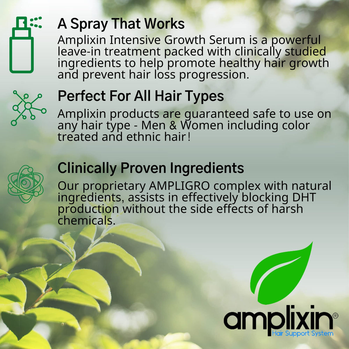 Suero Intensivo para Crecimiento de Cabello Amplixin Biotin Libre de Sulfato para Hombre y Mujer
