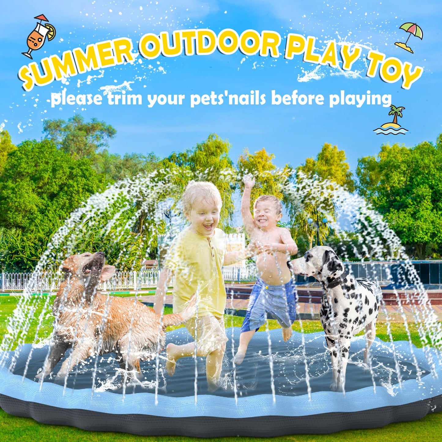 Hyperzoo - Alfombrilla para salpicaduras para niños y perros, de 94.5 pulgadas, almohadilla inflable para salpicaduras para piscina, grosor mejorado, juguetes de agua al aire última intervensión, para