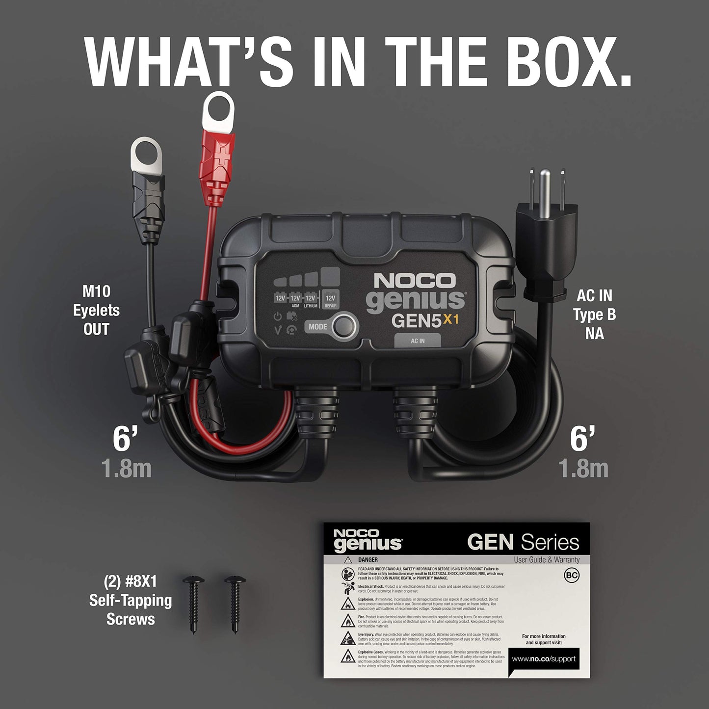 NOCO Genius GEN5X1: Cargador de batería Integrado de 1 Banco, 5 A, 5 A por Banco, Cargador Marino Impermeable de 12 V con protección contra sobrecarga y compensación de Temperatura, para baterías de