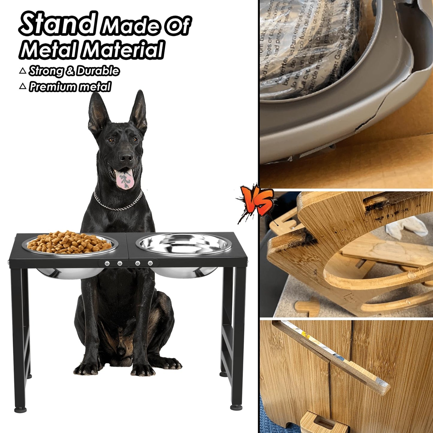 Soporte Elevado de Metal ADENGL Negro con Cuencos Fuertes y Tapete para Perros Grandes