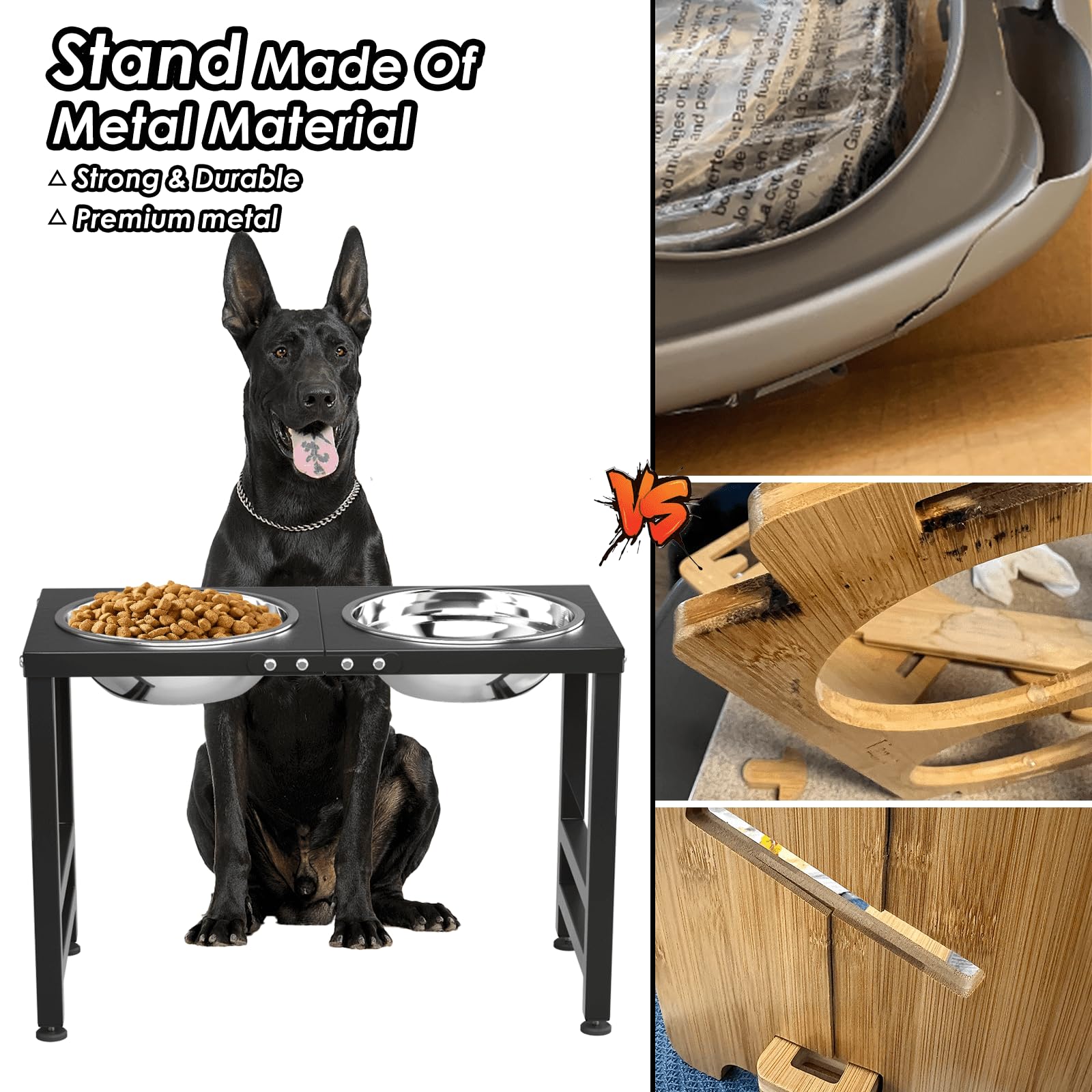 Soporte Elevado de Metal ADENGL Negro con Cuencos Fuertes y Tapete para Perros Grandes