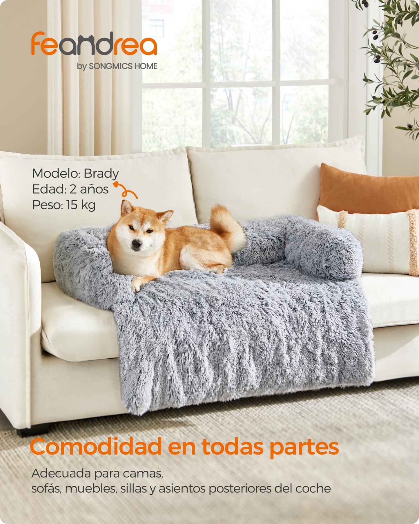 Feandrea Cama para Perros, Funda Protectora para Sofá, 110 x 95 x 18 cm, Tela de Felpa, XL, para Perros Medianos y Grandes,Gris Ombré MPGW223G01