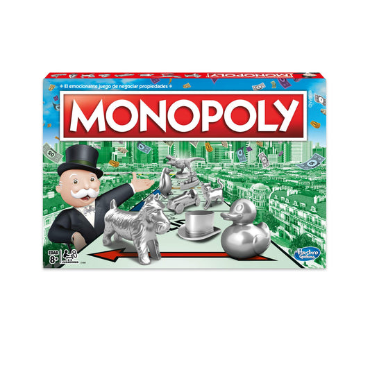 Hasbro Monopoly Clásico Juego de Mesa de Negociar Propiedades, Ideal para Adultos, niños y niñas a Partir de los 8 años, para Jugar en Familia o con Amigos, de 2 a 6 Jugadores.
