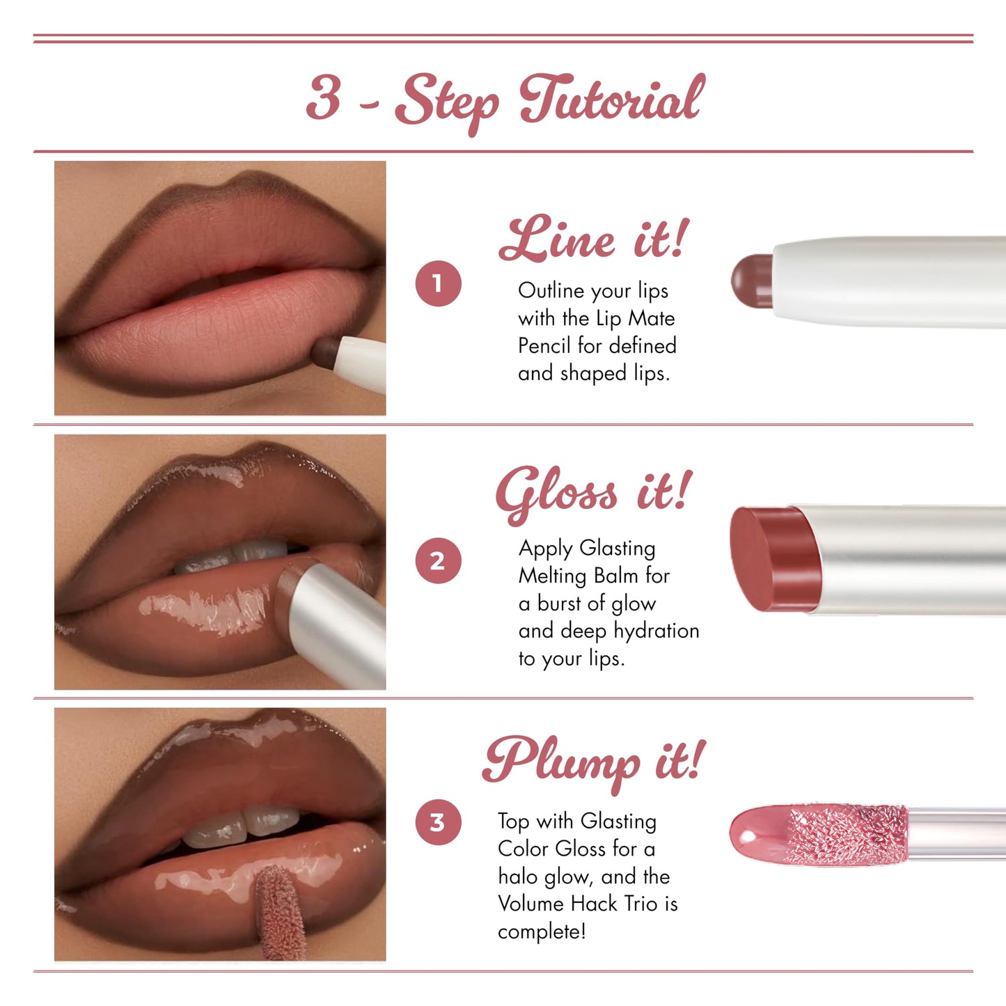 rom&nd Set de labios Volume Hack Trio Mocha Mousse | Brillo voluminizador, bálsamo hidratante y delineador suave de K-Beauty | Consigue labios definidos y brillantes para looks virales.