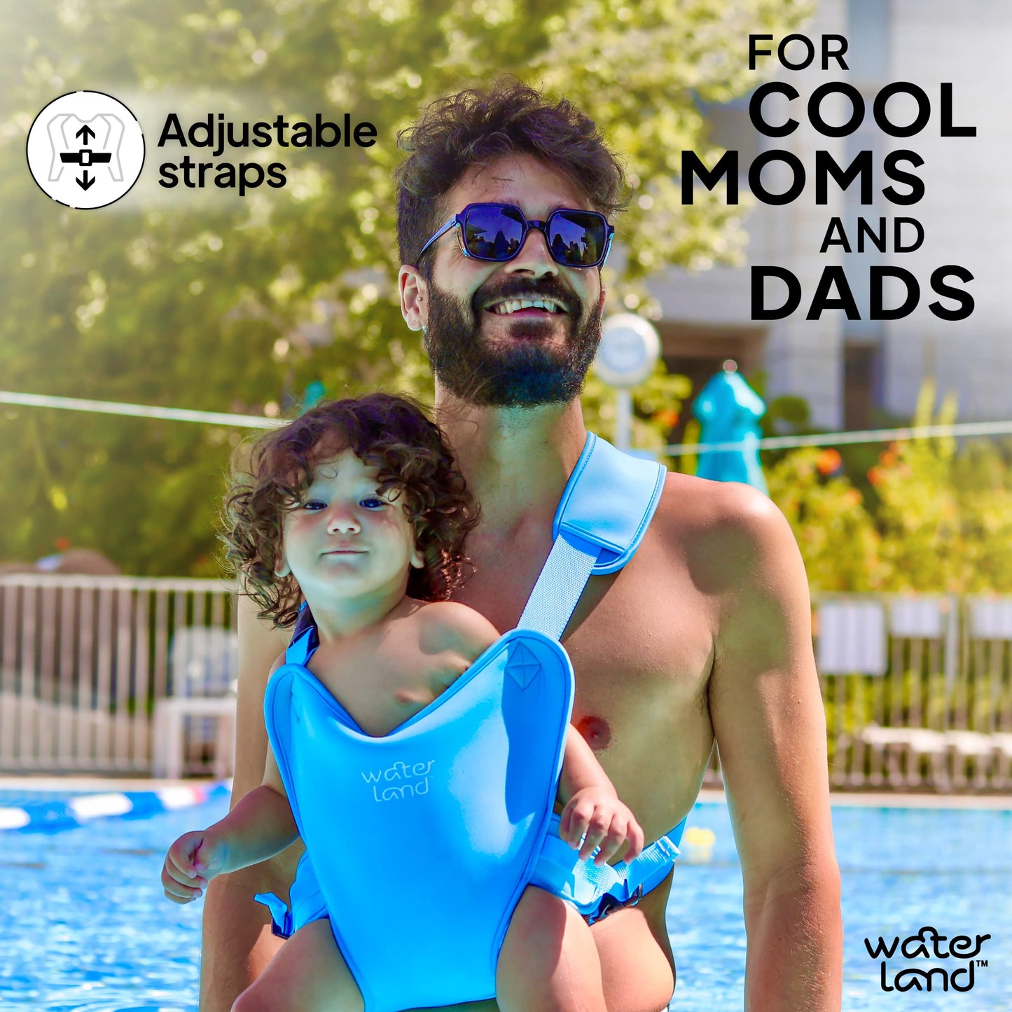 Portabebés WaterLand azul pacífico con soporte impermeable y correas ajustables para agua y tierra