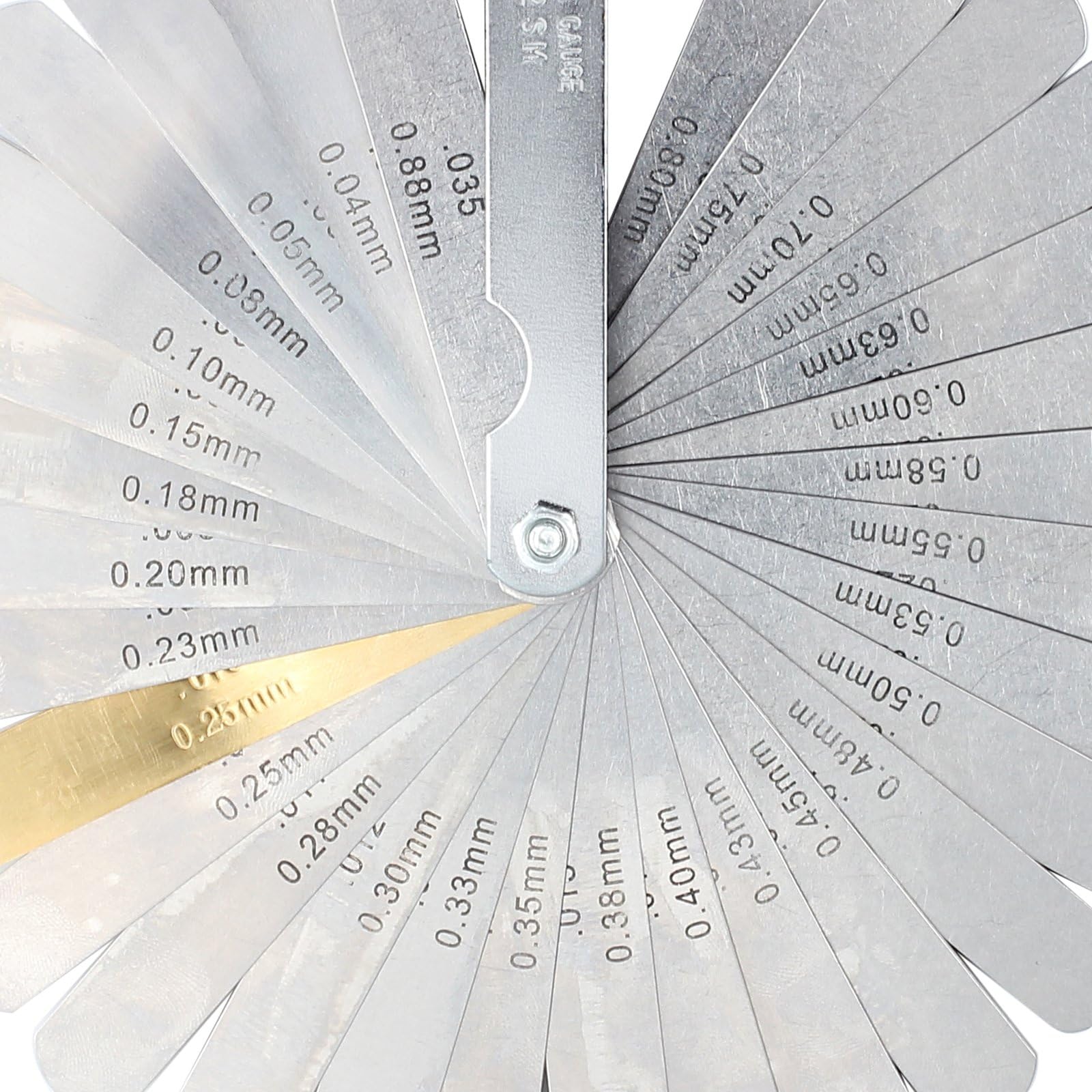 CAMWAY - Calibre recto de 32 cuchillas – Medidor de grosor métrico de 0.04-0.88 mm, herramienta de medición de grosor de ancho de brecha de precisión de acero para válvulas, bujías, pistón, guitarra