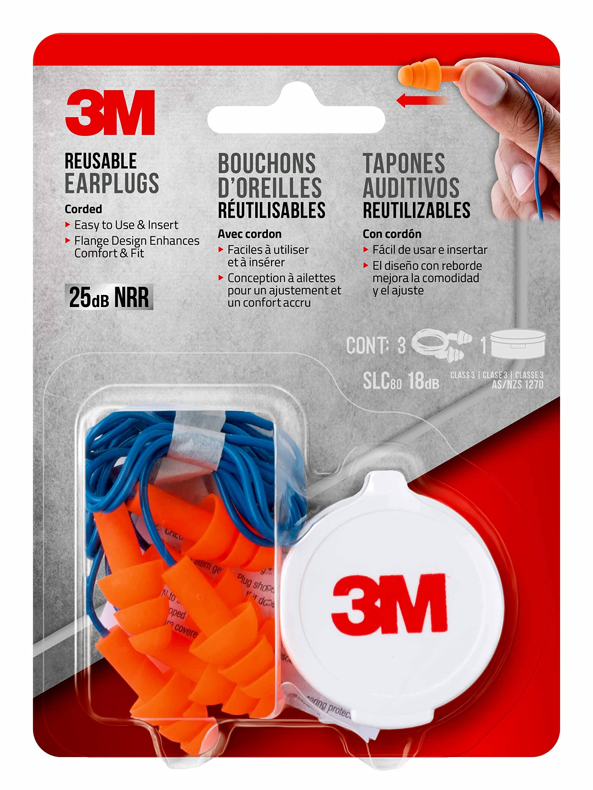 Tapón Auditivo 3M en T Reutilizable con Cable