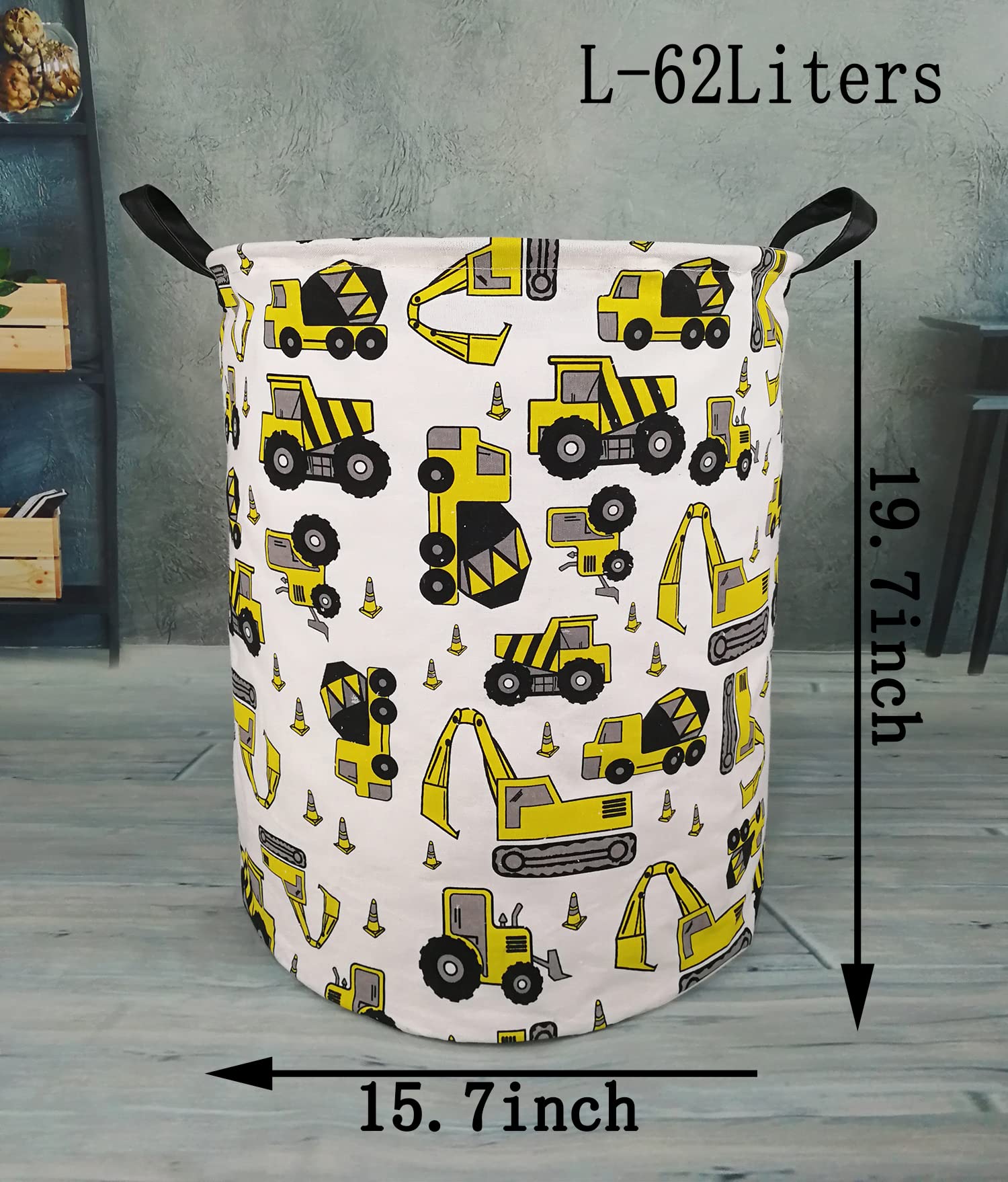 KUNRO Cesta de almacenamiento redonda de gran tamaño con revestimiento impermeable, cesta organizadora para ropa de guardería, juguetes (excavadora)