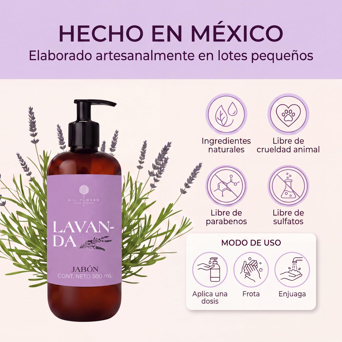 Mil Flores — Jabón Líquido Premium para Manos 500 ml LAVANDA | Ritual de Aromaterapia | Hidrata y Cuida la Piel | Esencias 100% Naturales