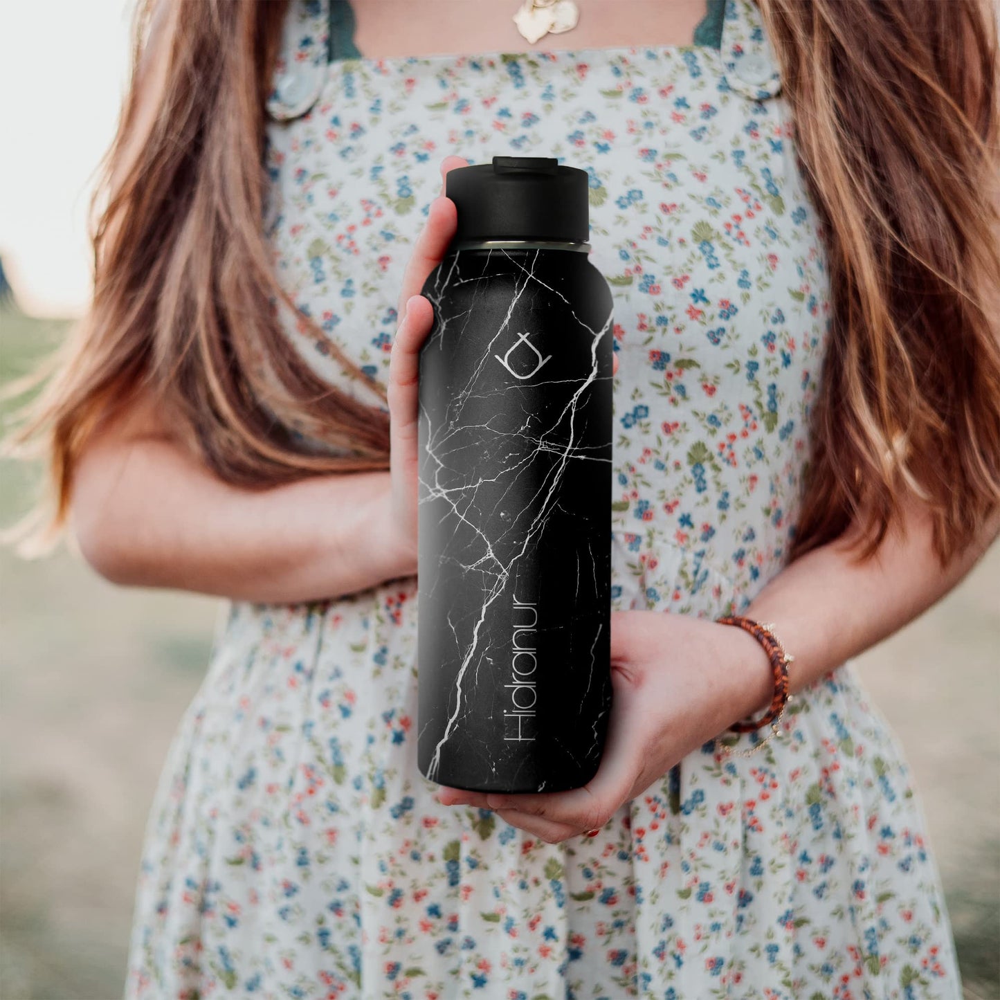 Hidranur Termo de Acero Inoxidable Doble Aislamiento Térmico, Termo Para Café 32 oz (946.35 ml), 3 Tapas Herméticas, 2 Popotes, 24 Hrs de Agua Caliente y Fría (Negro Mármol, 32 Oz (946.35 ml))