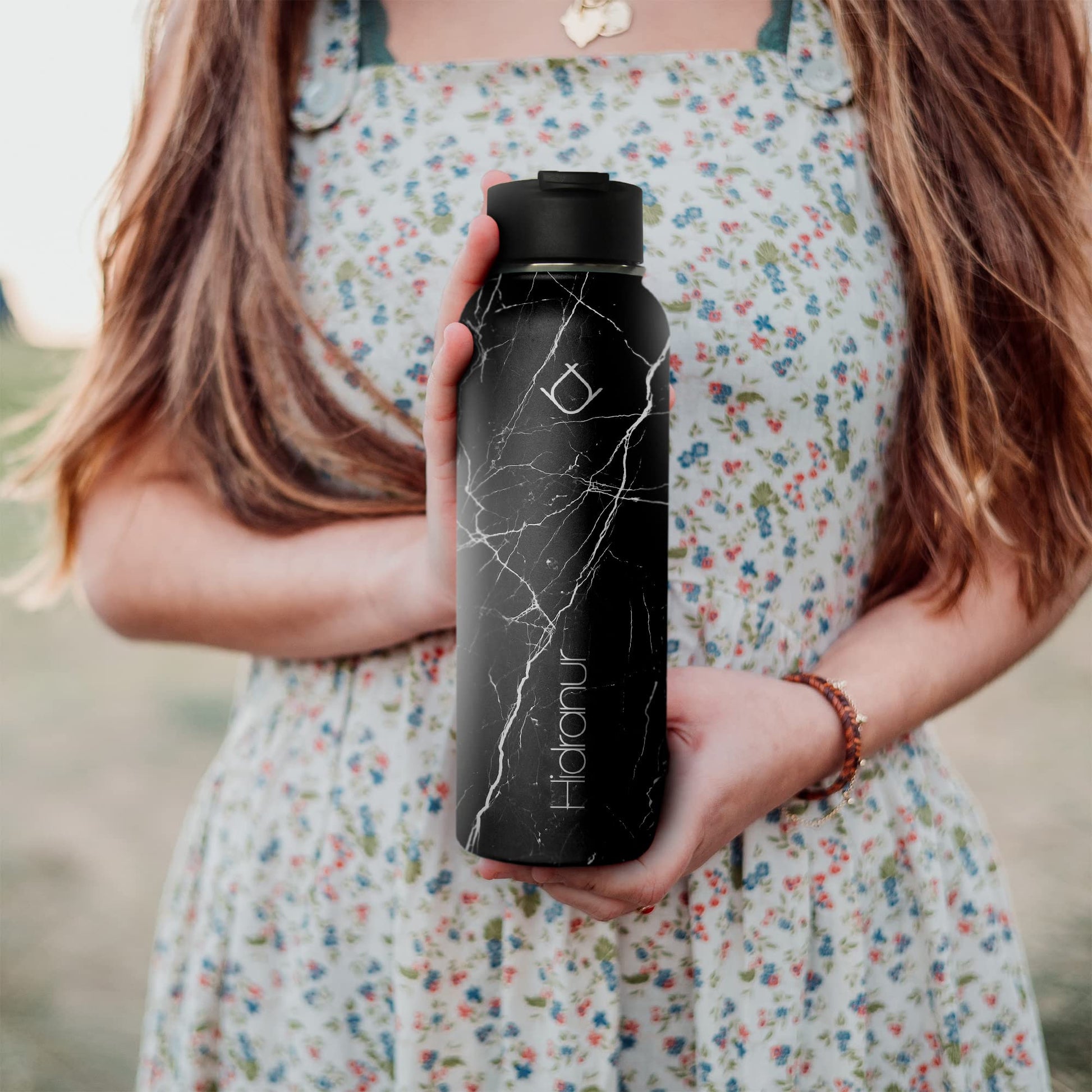 Hidranur Termo de Acero Inoxidable Doble Aislamiento Térmico, Termo Para Café 32 oz (946.35 ml), 3 Tapas Herméticas, 2 Popotes, 24 Hrs de Agua Caliente y Fría (Negro Mármol, 32 Oz (946.35 ml))