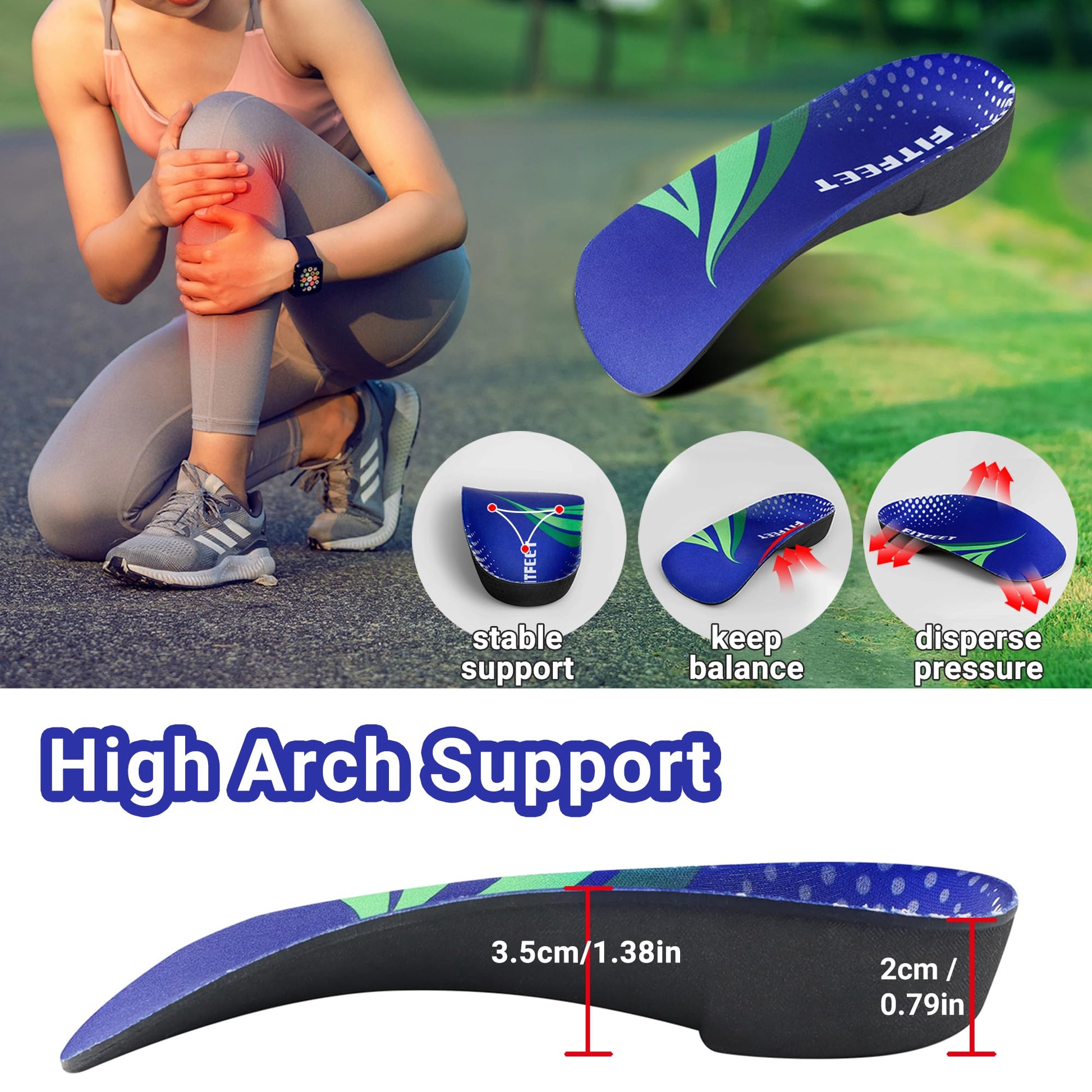 Plantillas Ortopédicas 3/4 Alto Soporte Arco Alivio Dolor Fascitis Plantar para Hombre y Mujer