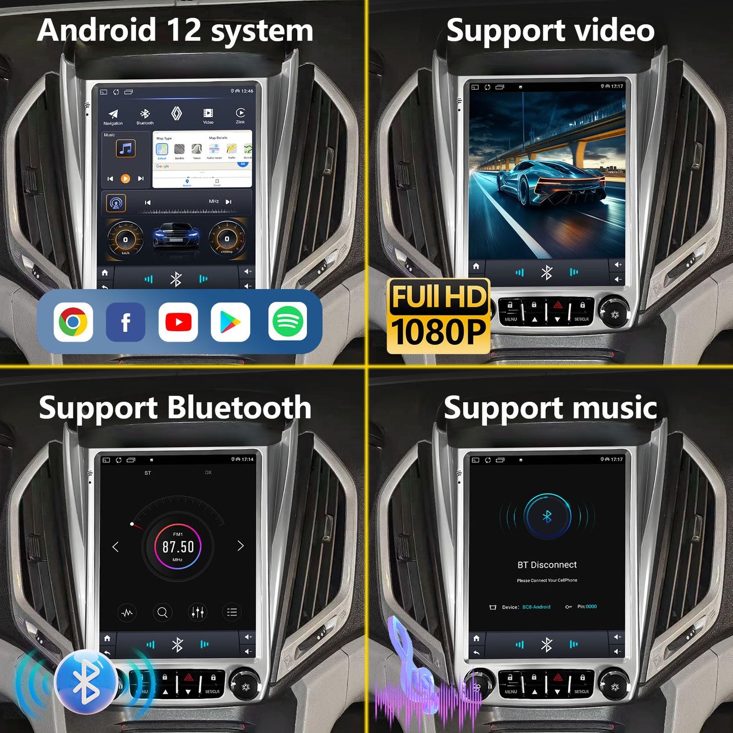 Estéreo de coche Android 12, pantalla táctil HD de 10.1 pulgadas, radio de navegación GPS WiFi con cámara de respaldo para Chevrolet Equinox, GMC Terrain 2012-2017 (2+32G con bloqueo)
