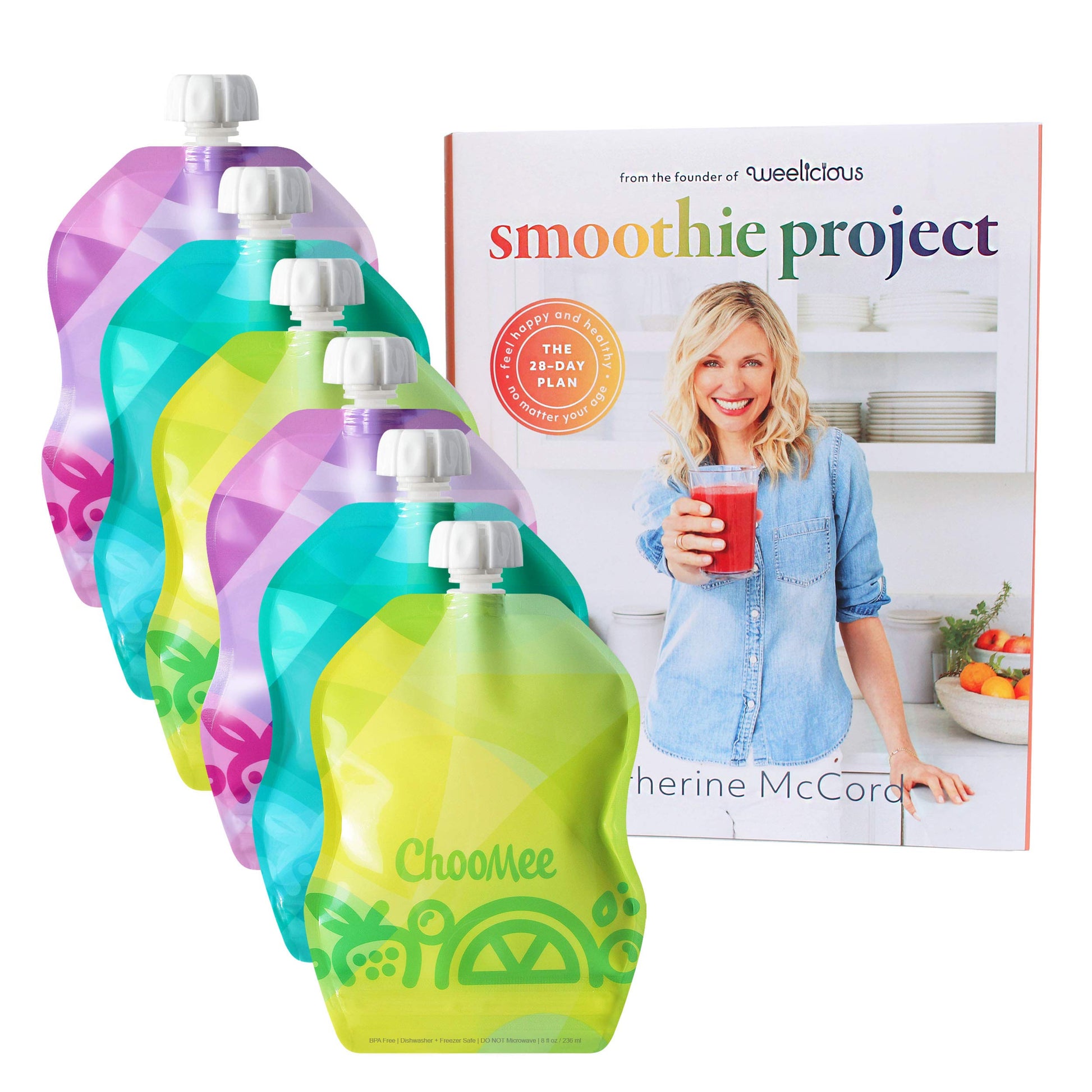 ChooMee Smoothie Project por Weelicious + SnakPack Bolsas reutilizables para alimentos - ¡Nuevo! TropiColor Design, ideal para purés, mezclas de batidos y alimentos para bebés