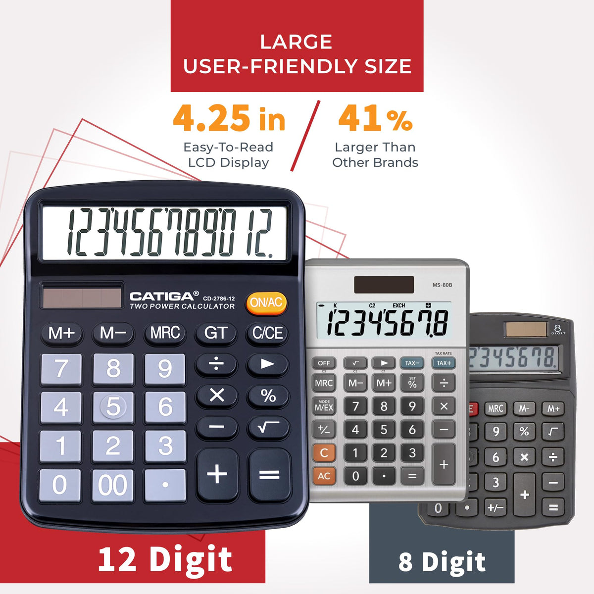 Calculadora de Escritorio CATIGA Negro Pantalla LCD Grande Energía Dual Solar y Batería (2 Unidades)