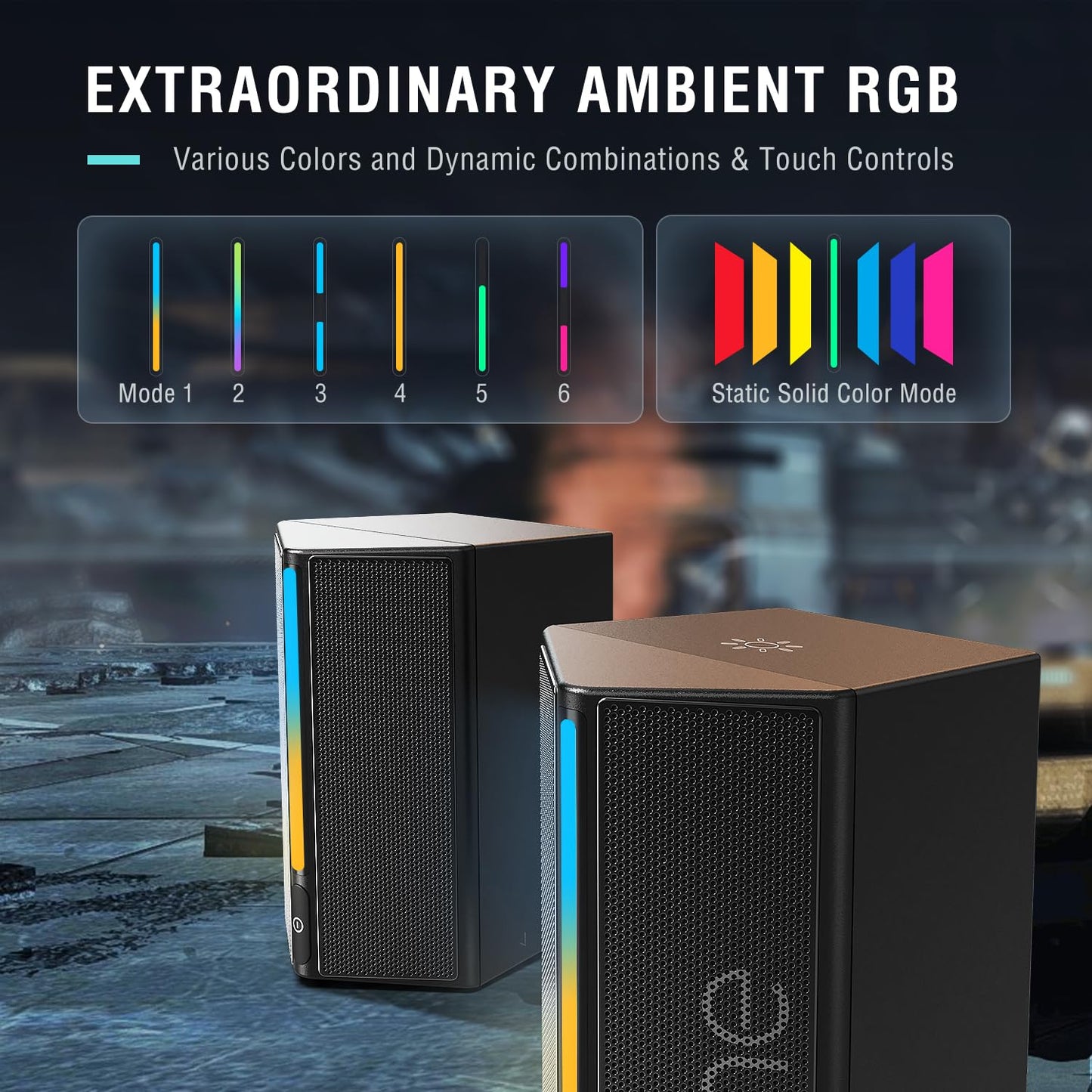 FIFINE - Altavoces de computadora de computadora con control de volumen, altavoces RGB para juegos con cable de audio auxiliar de 3,5 mm para laptop, monitor, teléfono, tablet, AmpliGame A20