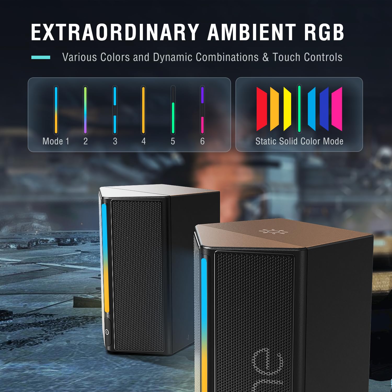 FIFINE - Altavoces de computadora de computadora con control de volumen, altavoces RGB para juegos con cable de audio auxiliar de 3,5 mm para laptop, monitor, teléfono, tablet, AmpliGame A20