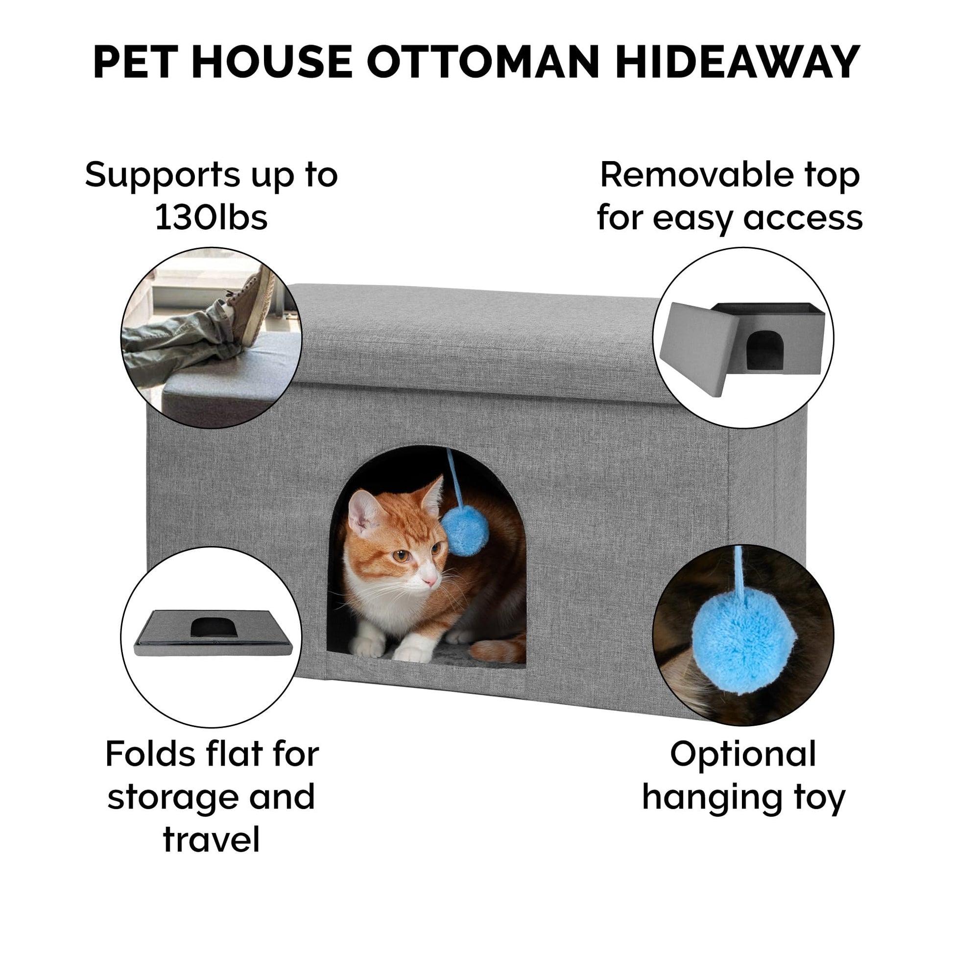 FurHaven Casa para mascotas | Casa otomana para mascotas para perros y gatos – Disponible en varios colores y estilos, Gris (Stormy Gray), Large